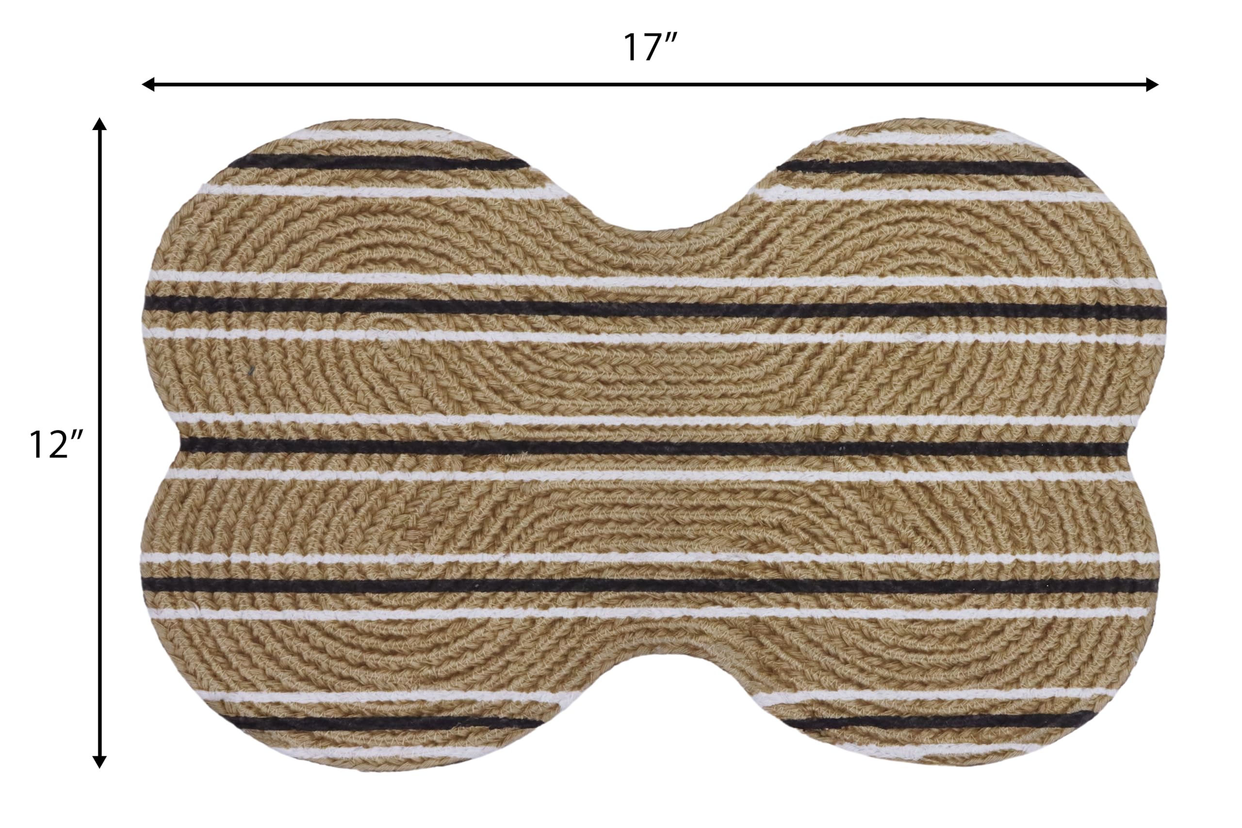 **Cotton Craft Pet Feeding Mat - Absorbent Quick Dry Dog Food & Water Bowl Mat - Bone Shape Paw Wiping Mat for Sofa & Bed - 12x17 Inches Natural Stripe - Ideal for Messy Eaters & Easy Cleanup**