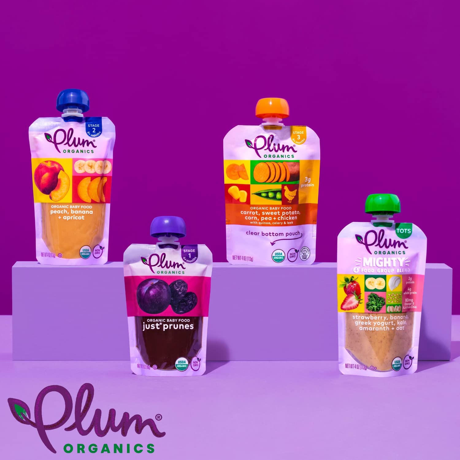 Organic Plum Mighty 4 Toddler Food Pouch - Banana, Blueberry, Sweet Potato & Carrot with Greek Yogurt & Millet - 4oz USDA Certified Baby Food - Perfect for On-the-Go Snacks, Daycare Lunches & Healthy Toddler Meals