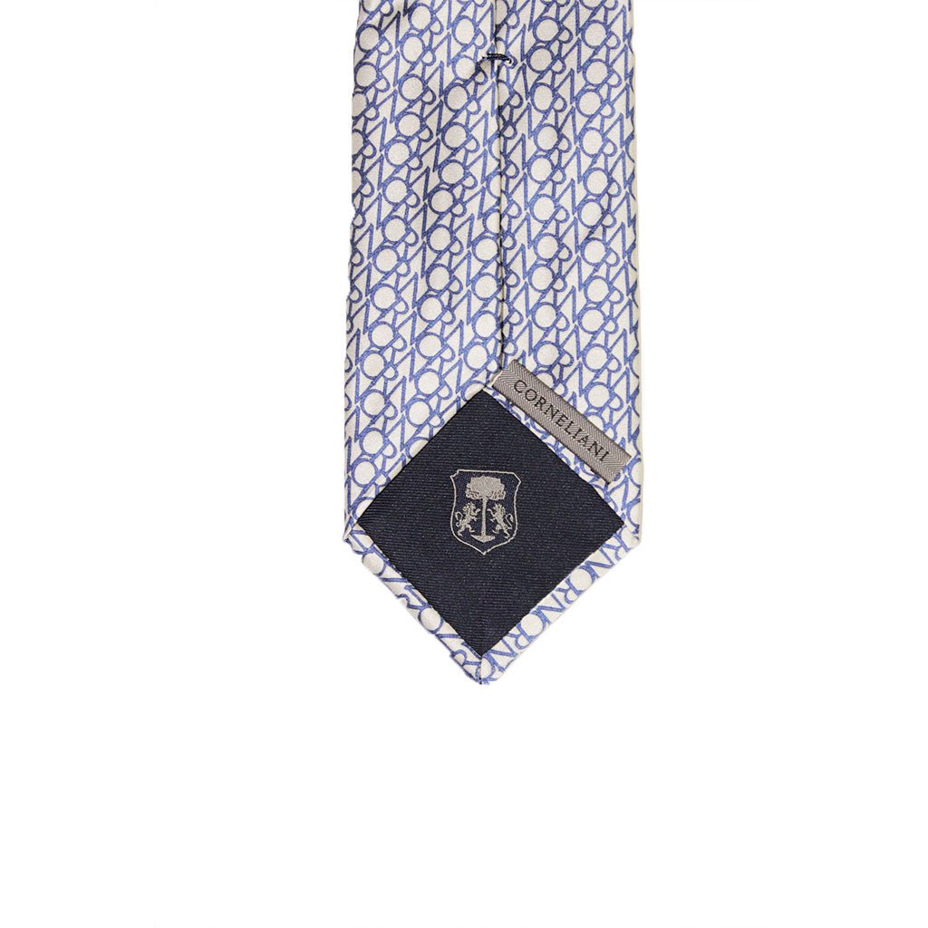 Corneliani Navy Blue Printed Silk Tie for Men - Elegant Formal Necktie for Business, Weddings & Special Occasions