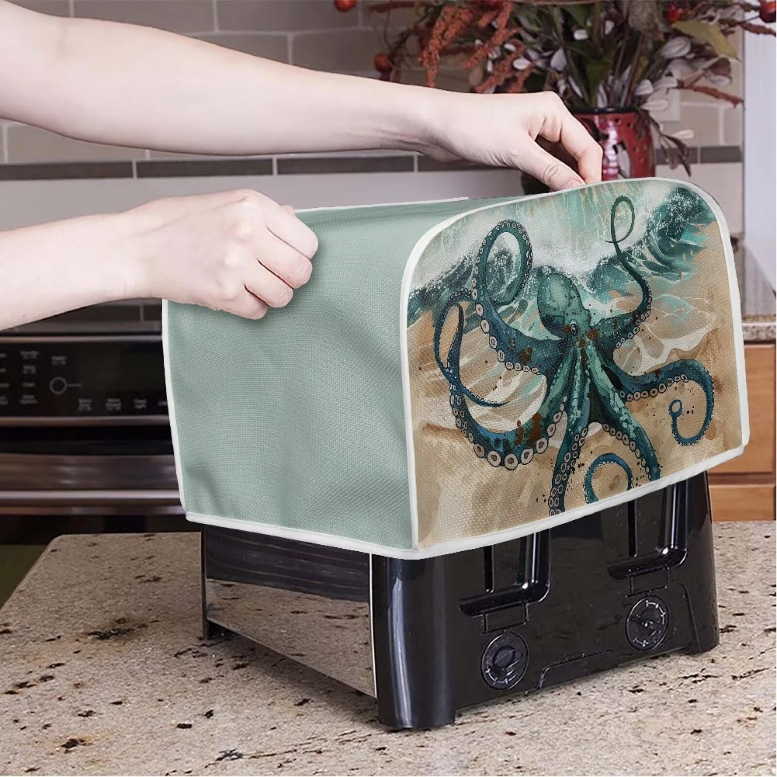 ZFRXIGN Octopus Toaster Cover - 4 Slice Toaster Oven Cover with Top Handle, Washable Kitchen Appliance Cover for Home Decor, Trendy Ocean Animal Design - Perfect for Kitchen Countertop Protection & Small Appliance Organization