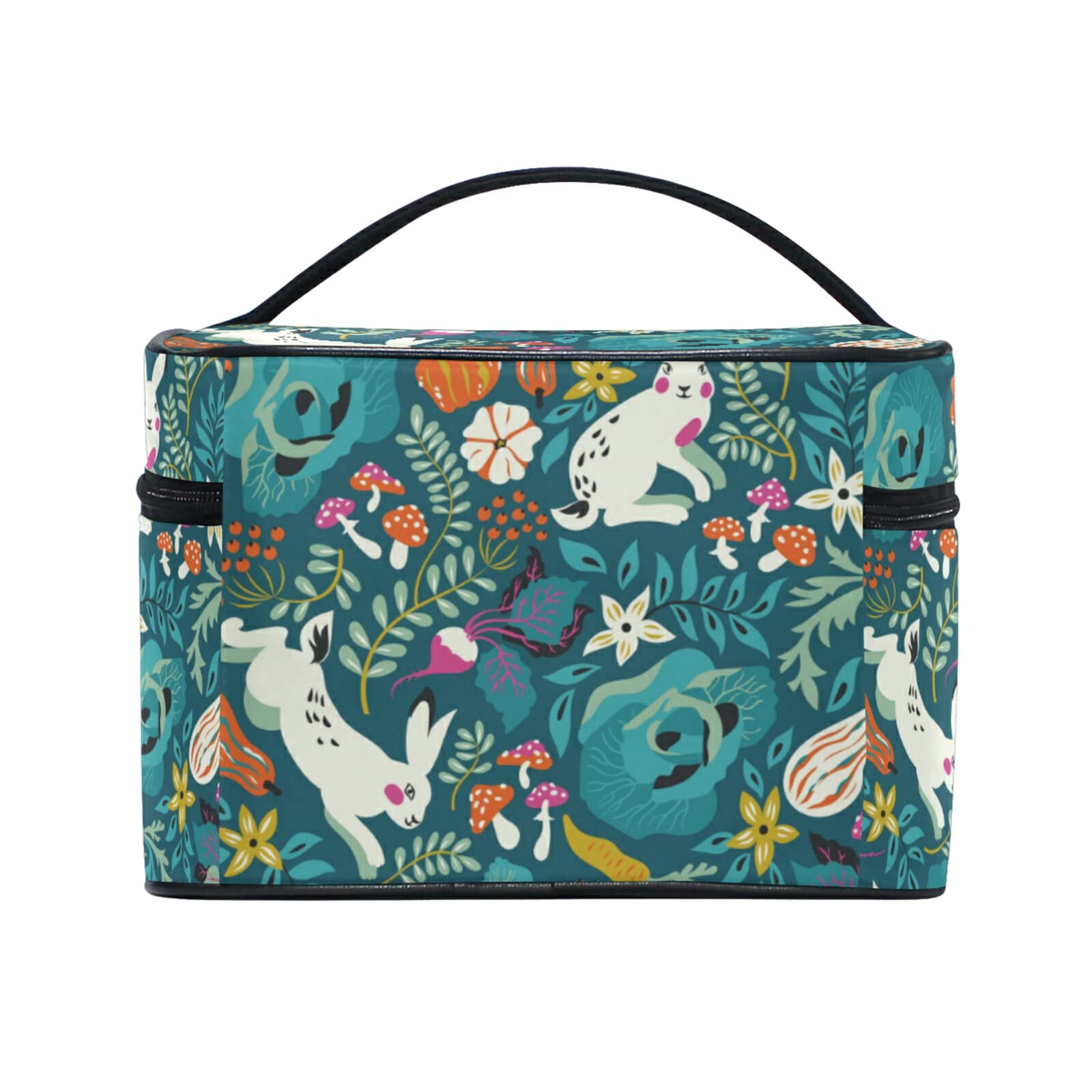 Blue Rabbit Flower Cosmetic Bag - Waterproof Makeup Pouch & Toiletry Organizer for Women | Travel, Gym, Daily Essentials Storage | Cute Zippered Beauty Case for Girls