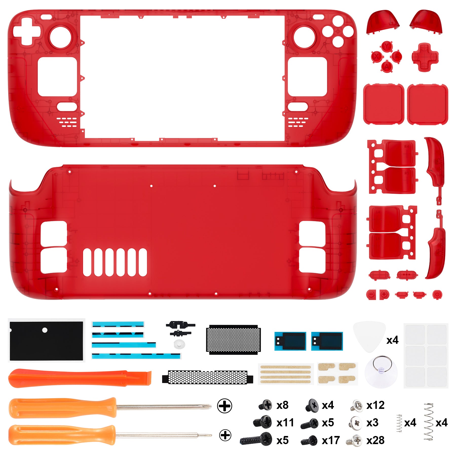 eXtremeRate Custom Full Set Shell with Buttons for Steam Deck LCD - Clear Red Replacement Case | Gaming Accessories for Steam Deck LCD Model | Perfect for Gaming Enthusiasts & DIY Modders