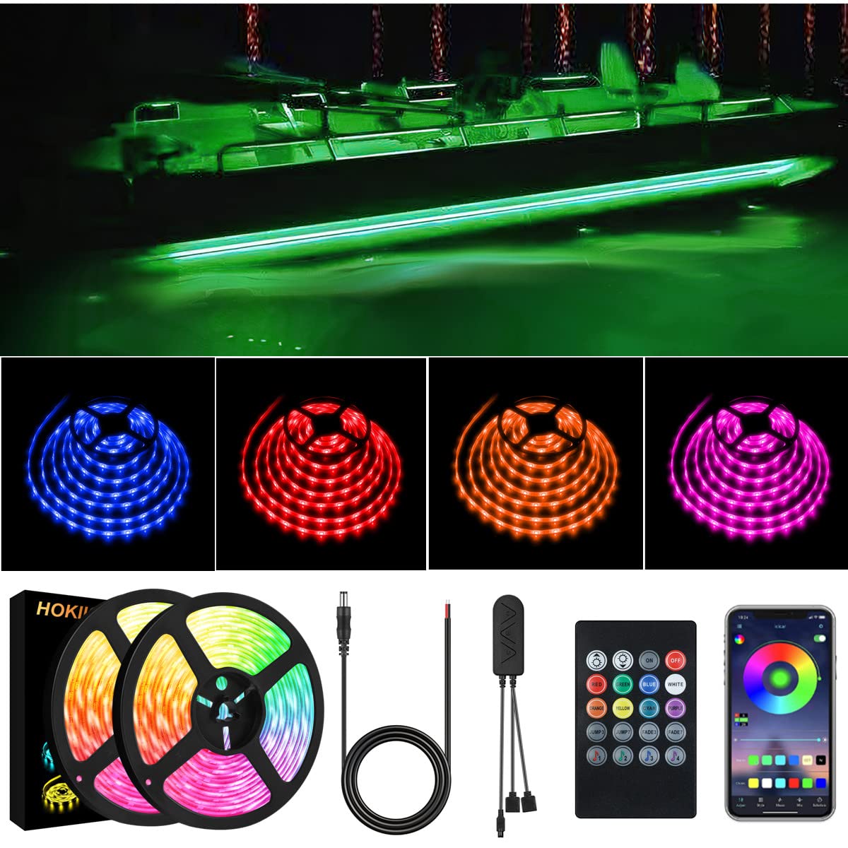 Led Strip Boat Lights Kit - 66FT Bluetooth Multi-Color Marine Pontoon LED Lights, Waterproof Boat Interior & Under Gunnel Deck Lighting, APP/Remote Control with Music Sync for Night Fishing, Parties & Dock Celebrations
