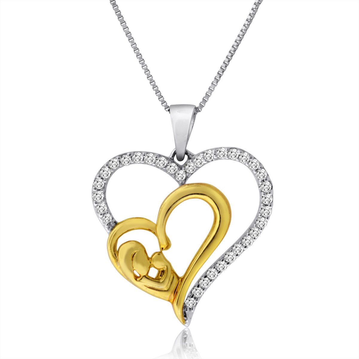 1/4CTTW Two-Tone Mother and Baby Heart Pendant in 10K Gold - Elegant Gift for Mom, Baby Shower, Anniversary & Mother's Day Jewelry
