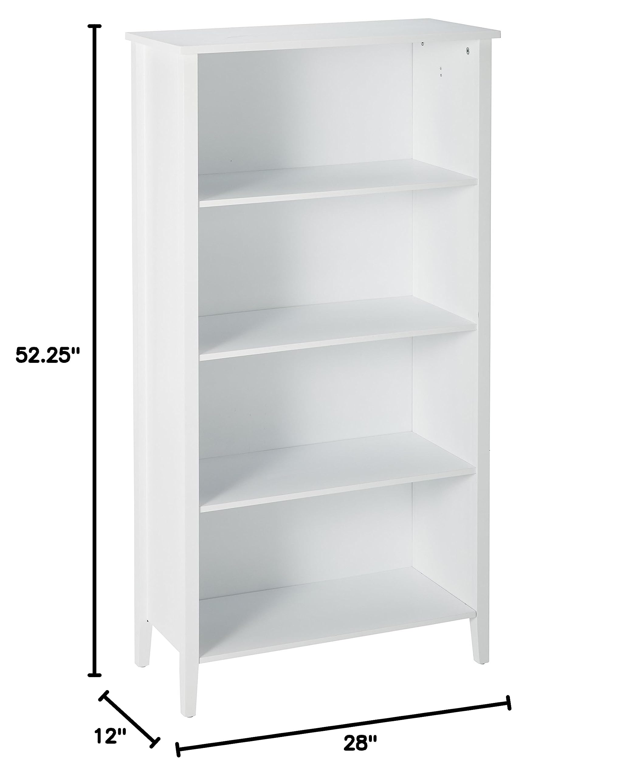 Kings Brand White Wooden 4-Shelf Bookcase - Modern Bookshelf for Living Room, Office & Bedroom Storage & Organization