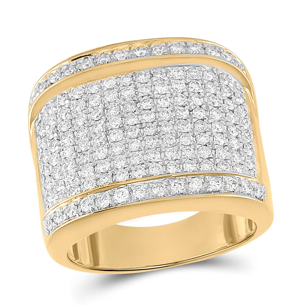 10K Yellow Gold Men's Round Diamond Fashion Ring - 2 CTTW Genuine Diamonds for Wedding, Engagement & Special Occasions