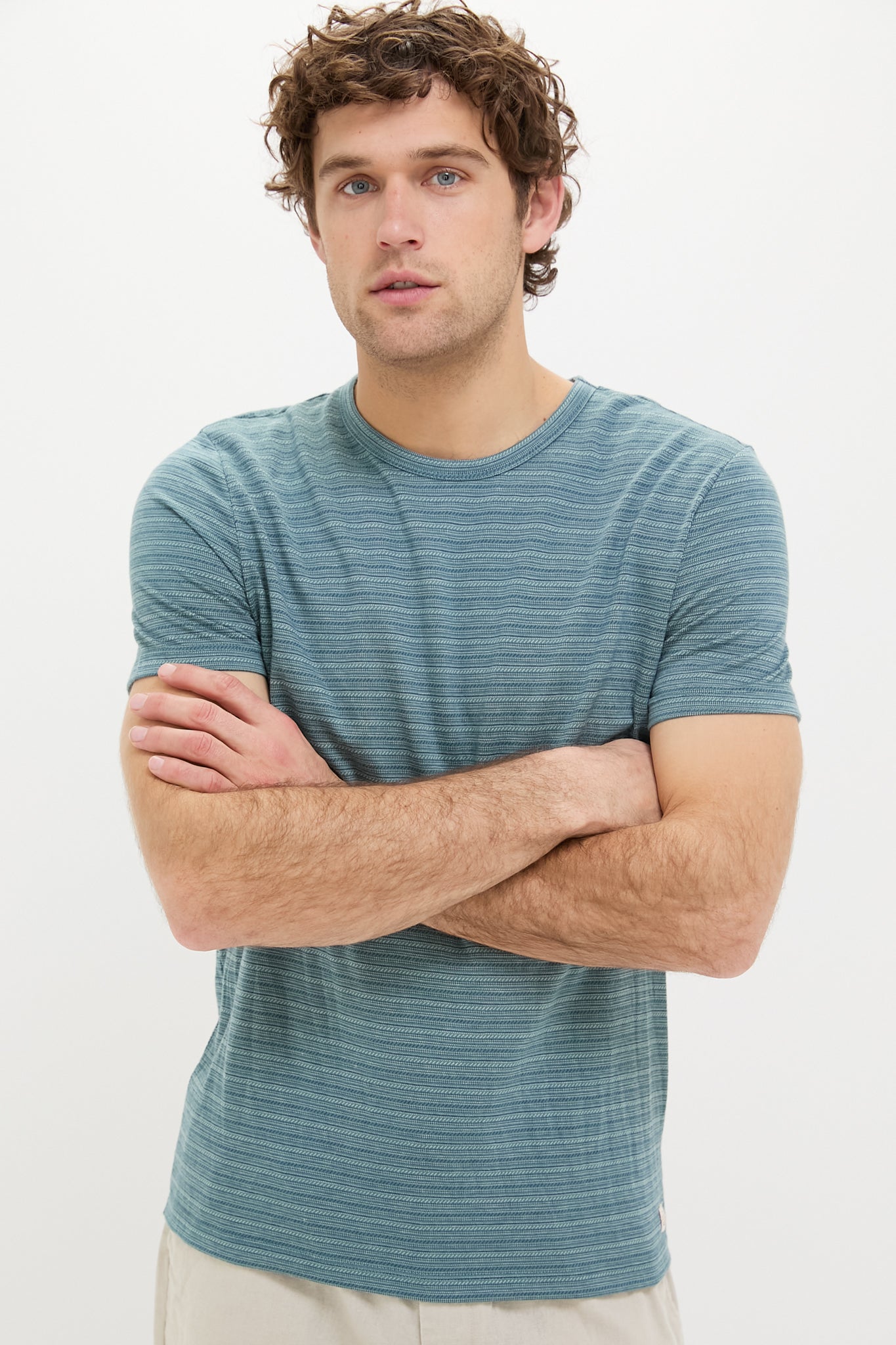 Blue Spruce Signature Crew Stripe Tee - Soft Cotton Men's Casual T-Shirt for Everyday Wear | Perfect for Street Style, Weekend Outings & Layering
