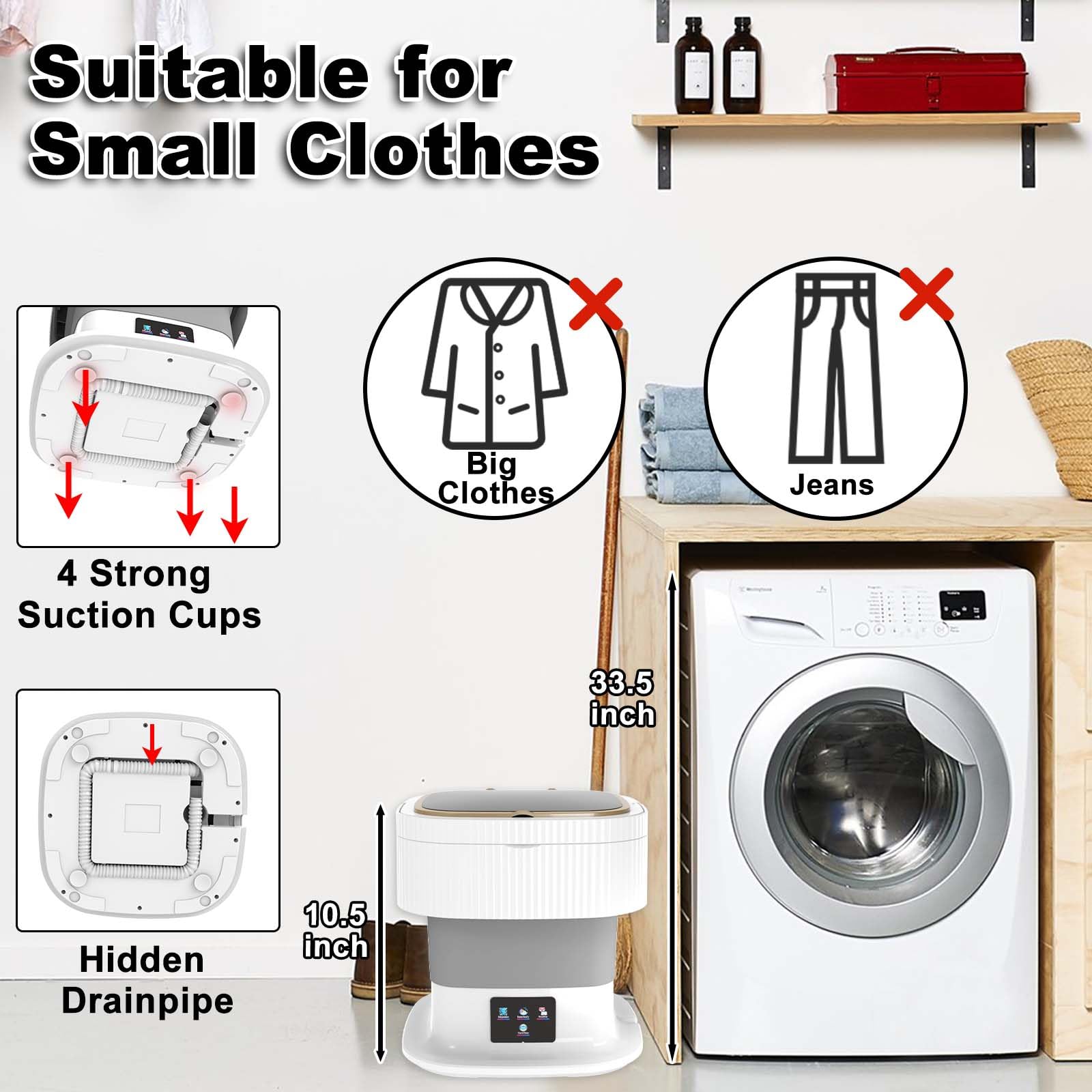 Portable Washing Machine 11L - Compact Mini Washer & Dryer 2 in 1 for Small Laundry, Baby Clothes, Underwear - Foldable Design for Apartments, Dorms, RV & Travel (Grey)