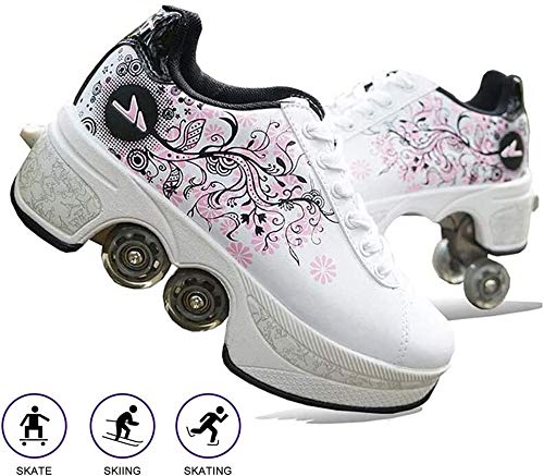 LRZ Roller Shoes for Men & Women - Adjustable Deformation Skates with Double-Row Wheels, Invisible Pulley Walking Shoes for Adults & Kids - Perfect for Commuting, Fitness & Outdoor Fun
