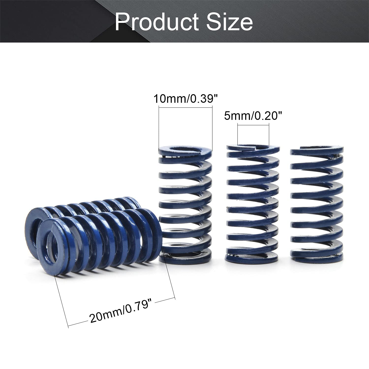 MroMax 3D Printer Die Springs - 10mm OD 20mm Long Spring Steel Compression Springs for 3D Printer Bed Leveling (Blue, 5Pcs) - Perfect for Light Load Stamping, Mould Dies & 3D Printer Bottom Connection