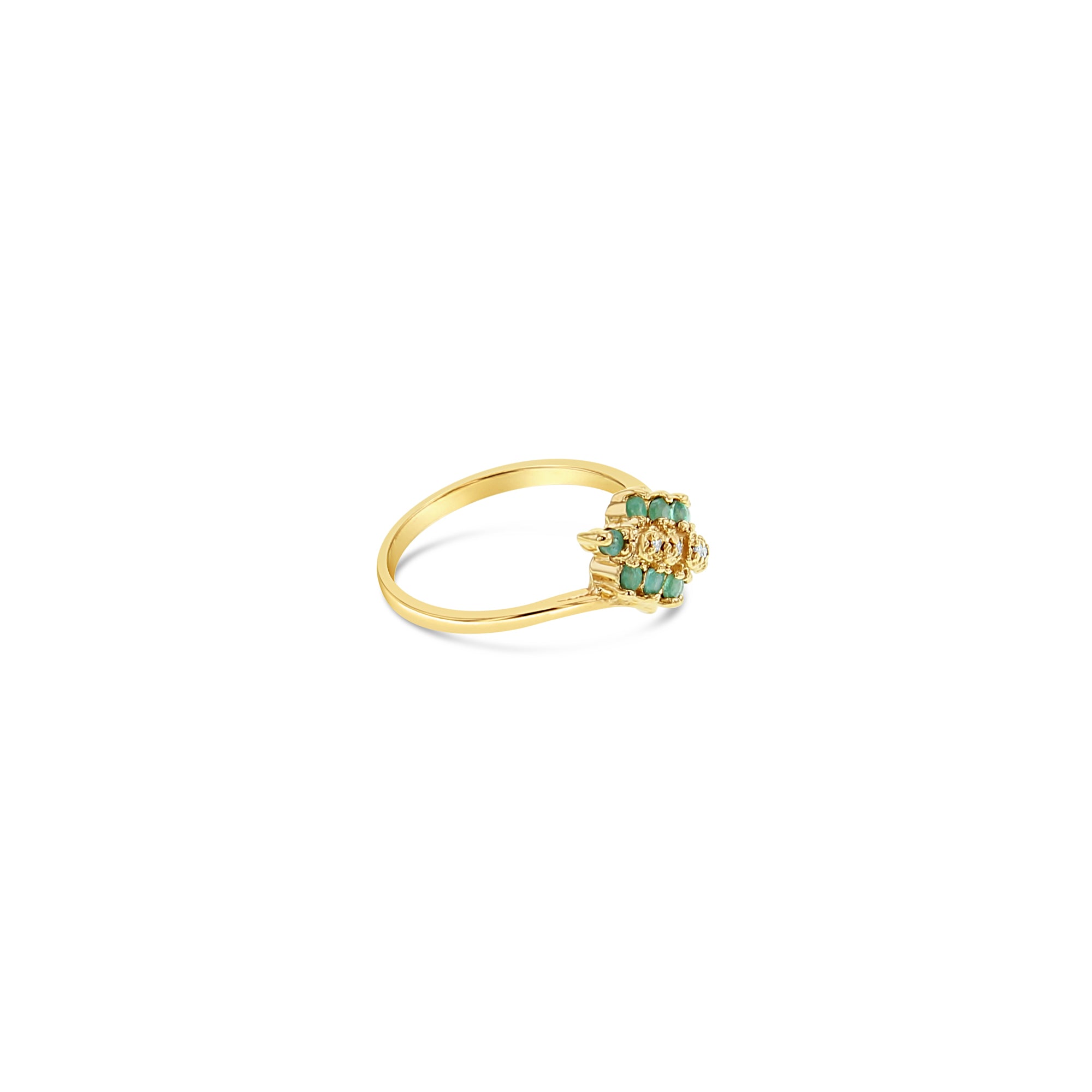 Emerald & Diamond Diagonal Row Ring .50cttw 14k Yellow Gold - Elegant Jewelry for Weddings, Anniversaries & Special Occasions