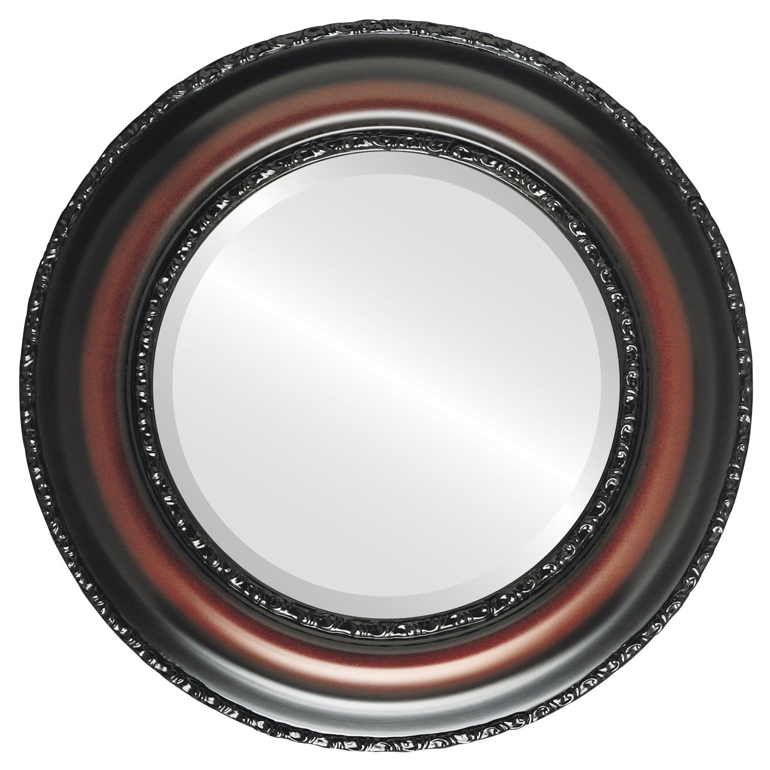 OVALCREST 23x23 Round Beveled Wall Mirror - Somerset Style Rosewood Frame - Elegant Home Decor for Living Room, Bedroom & Entryway