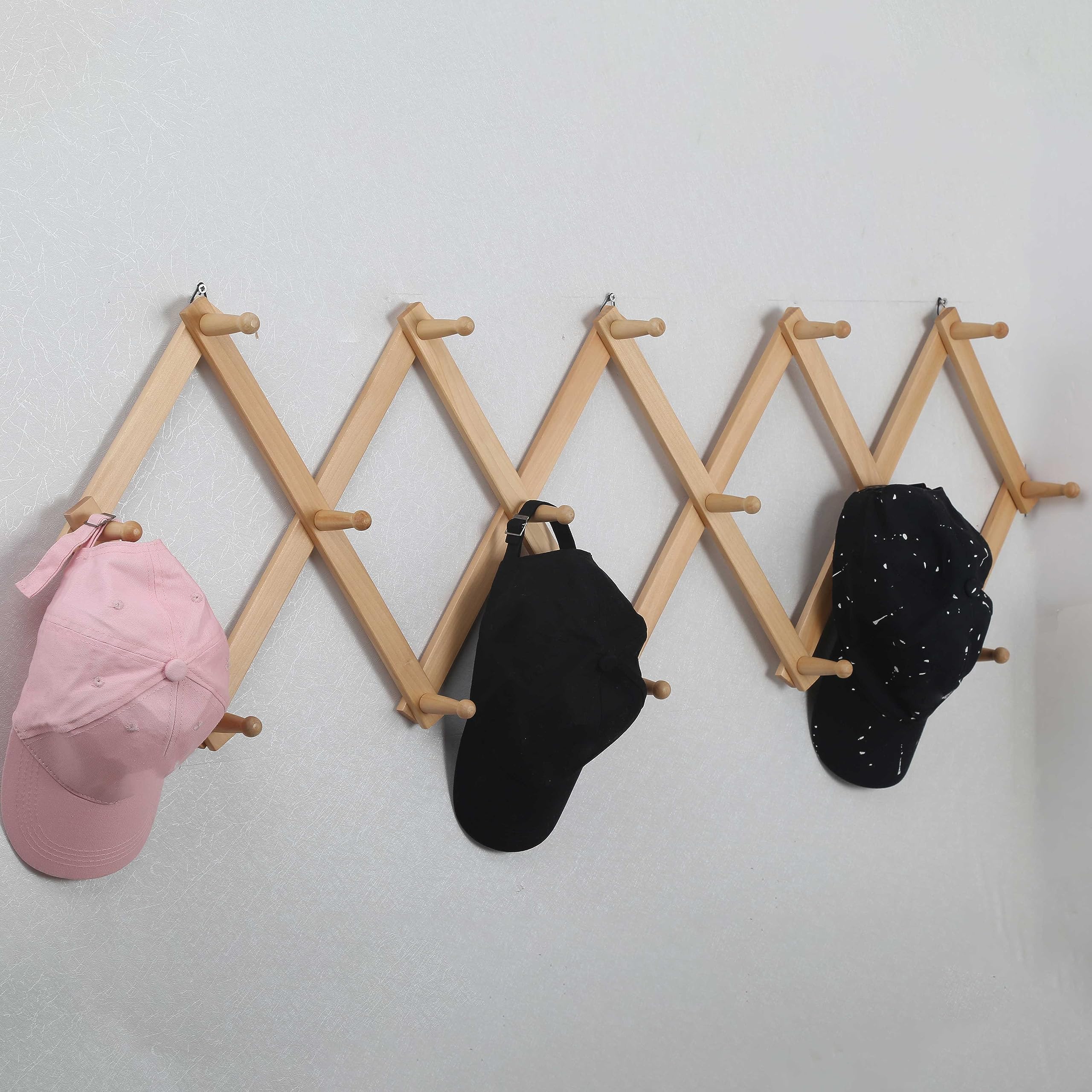Expandable Wooden Coat & Hat Rack - 16 Peg Hooks, Natural (2 Pack) - Perfect for Entryway & Bedroom Organization