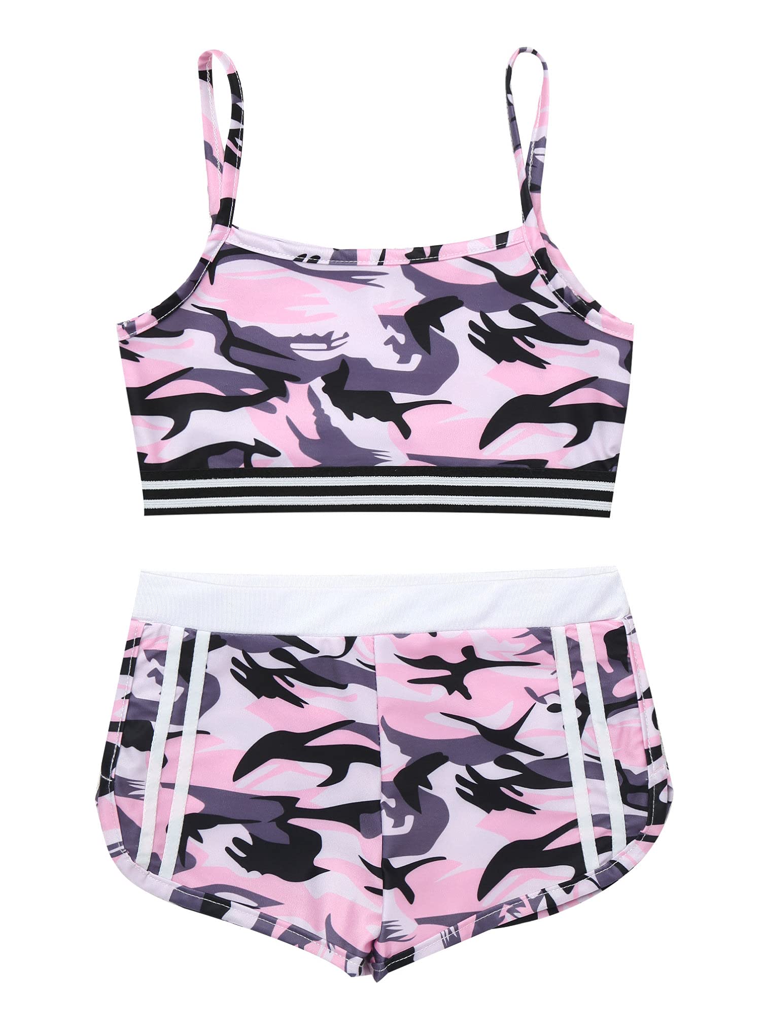 TiaoBug Girls' Two-Piece Swimsuit & Dance Outfit Set - Crop Top & Shorts for Sports, Gym, Yoga, and Workout | Perfect for Beach, Pool, Dance Class & Active Play