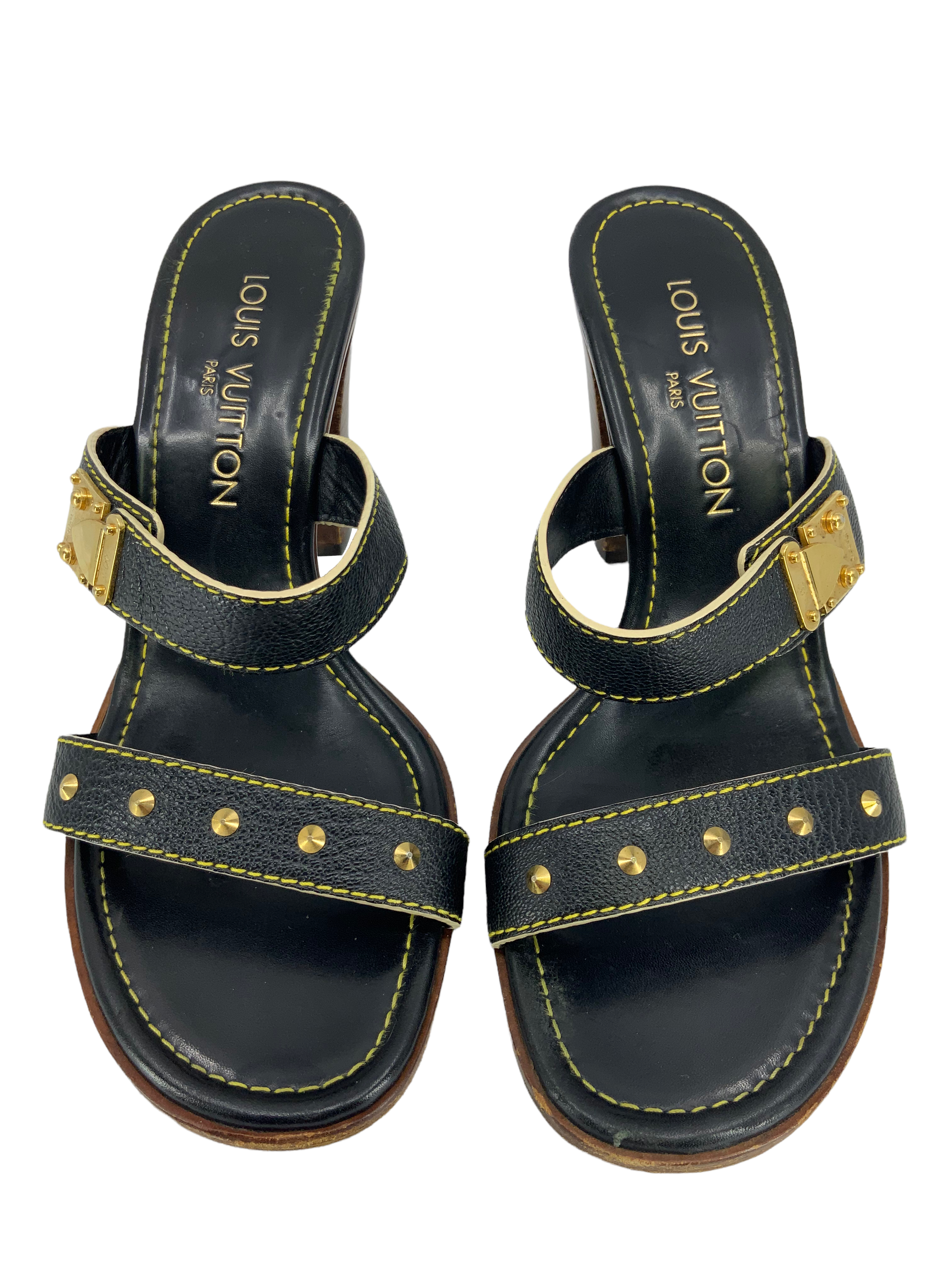 Authentic LOUIS VUITTON Suhali Leather Studded Sandals Women's Size 7.5 - Luxury Designer Heels for Parties, Weddings & Evening Events