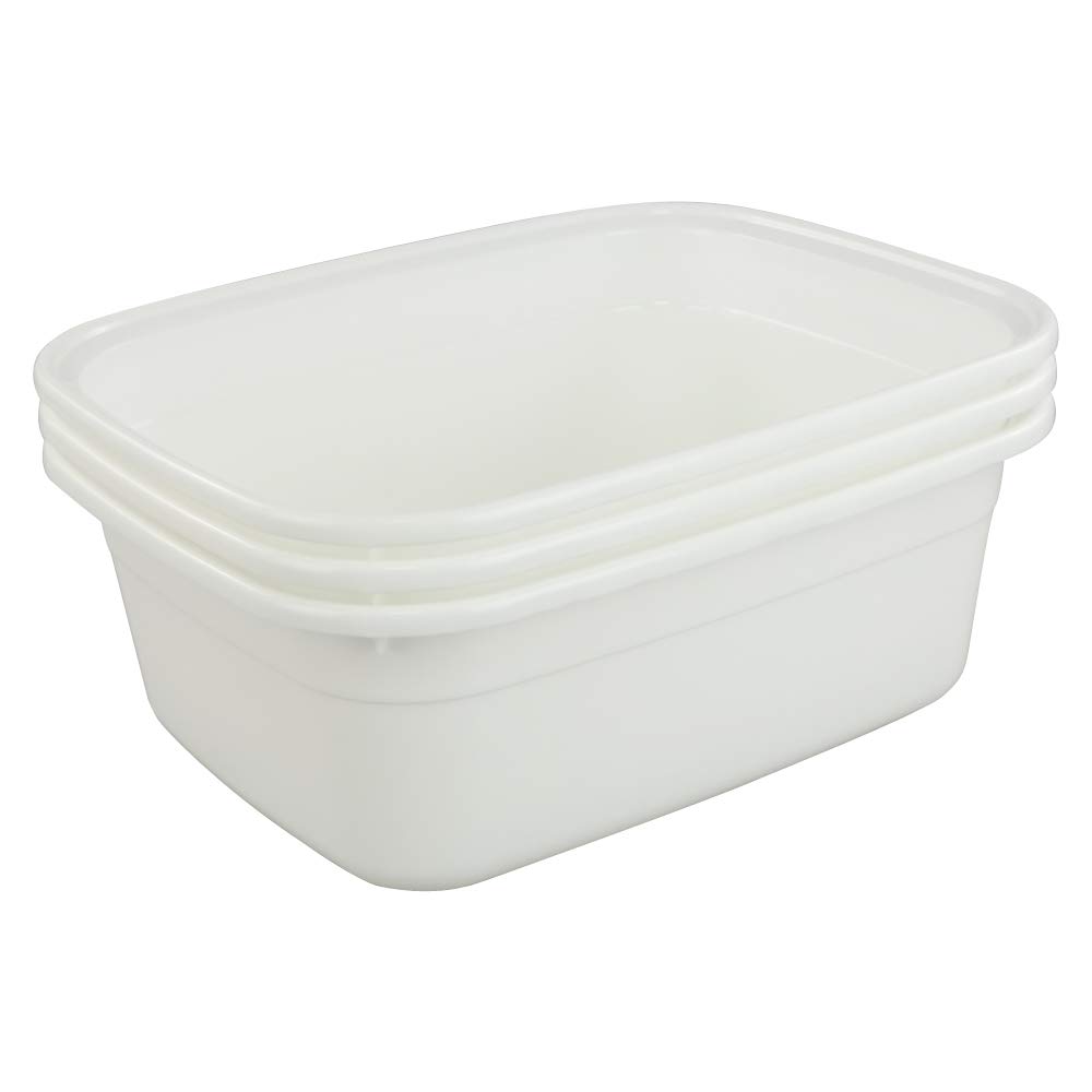16 Quart Plastic Wash Basin Set of 3 - White Dish Washing Tub for Kitchen, Laundry & Camping - Durable Multipurpose Utility Tubs for Cleaning, Soaking & Organizing
