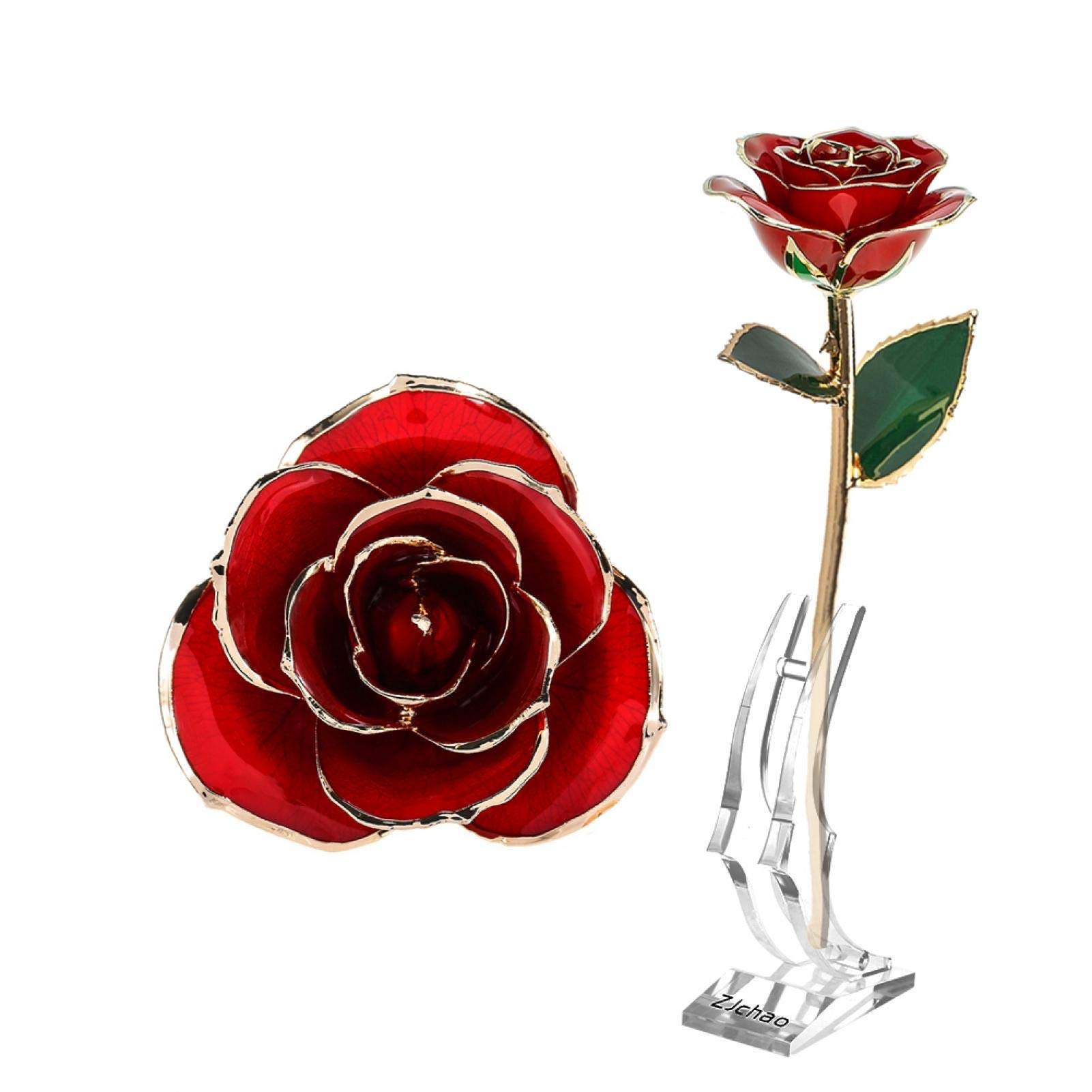 24K Gold Plated Red Rose Flower with Stand - Eternal Love Gift for Valentine's Day, Mother's Day, Anniversary, Birthday & Wedding - Perfect for Romantic Surprises, Home Decor & Luxury Gift Giving
