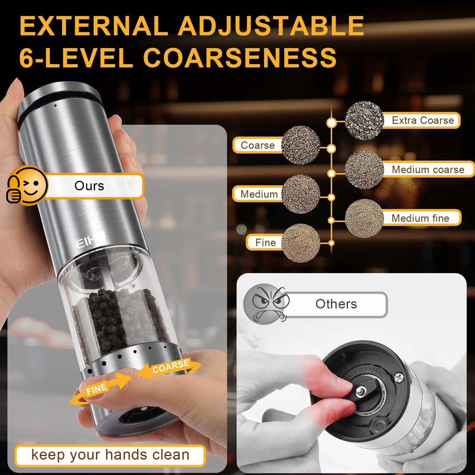 Premium Electric Salt and Pepper Grinder Set - USB Rechargeable, Adjustable Coarseness, Stainless Steel Automatic Mill with LED Light - Perfect for Kitchen, Dining & Housewarming Gifts