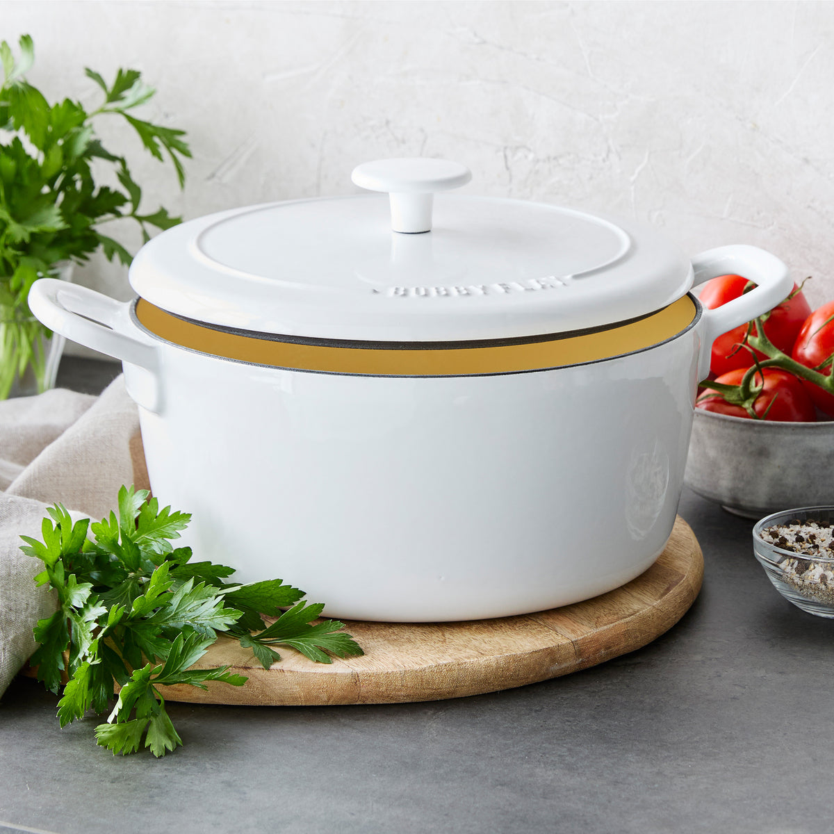 Bobby Flay by GreenPan 5.5 Quart Enameled Cast Iron Dutch Oven - Ivory | Premium Cookware for Braising, Stewing & Baking | Perfect for Soups, Casseroles & Bread Making