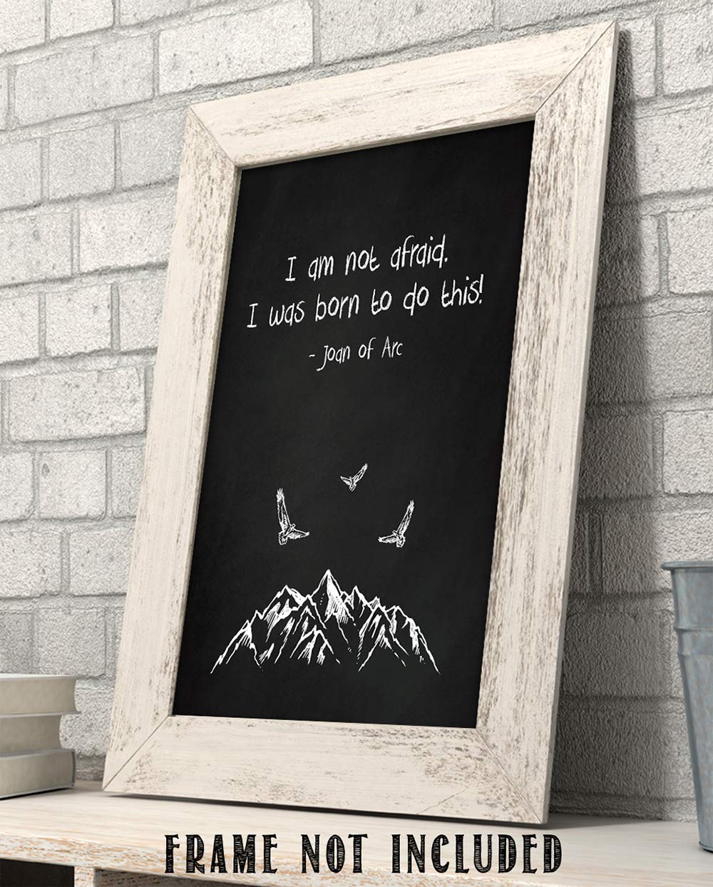 TJ Originals - Joan of Arc Christian Bible Quote Wall Art Print 'I Am Not Afraid' - 11 x 14 Inspirational Scripture Decor for Home, Office & Church - Perfect Gift for Women, Family & Friends (Black & White Mountain Design)