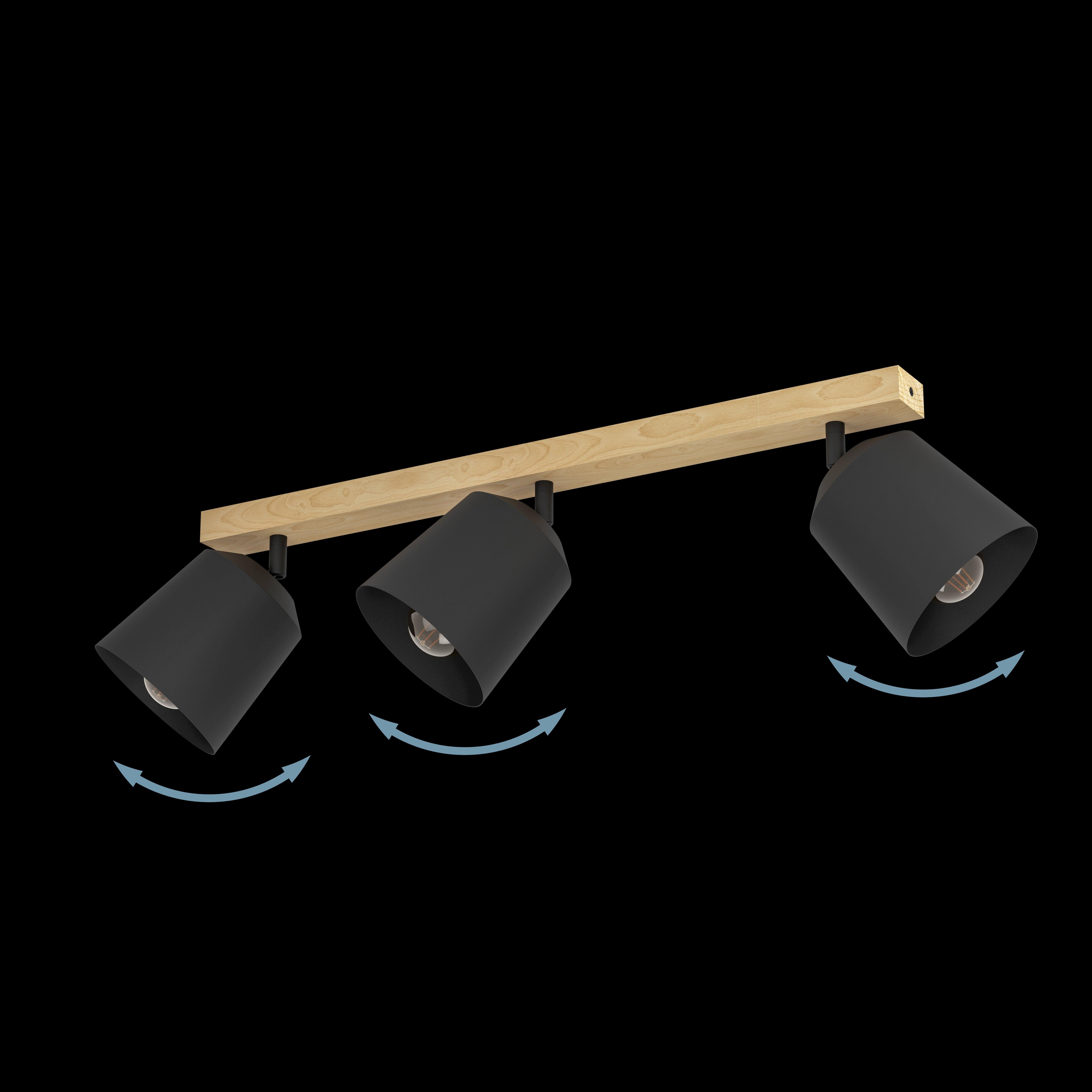Eglo Cotorro 3-Light Wood & Black Bar Spotlight - Modern Ceiling Lighting Fixture for Living Room, Kitchen, Dining Area & Bedroom