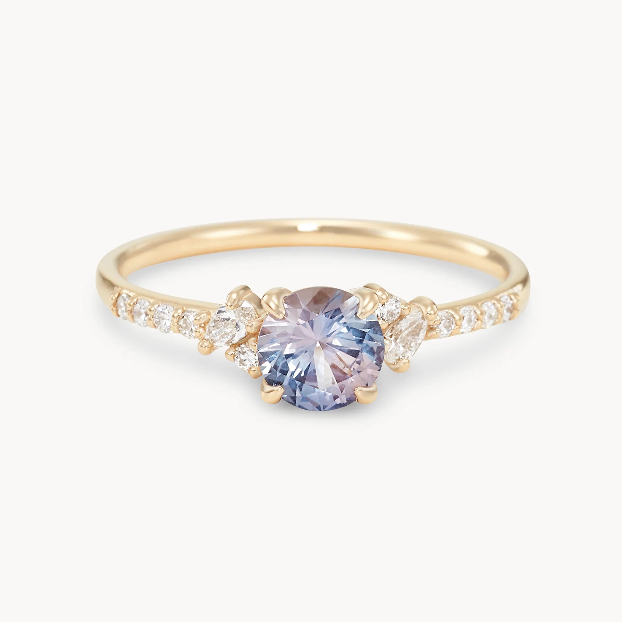 Unique 14K Yellow Gold Round Sapphire Dusklight Dream Ring – Perfect for Weddings, Anniversaries & Special Occasions