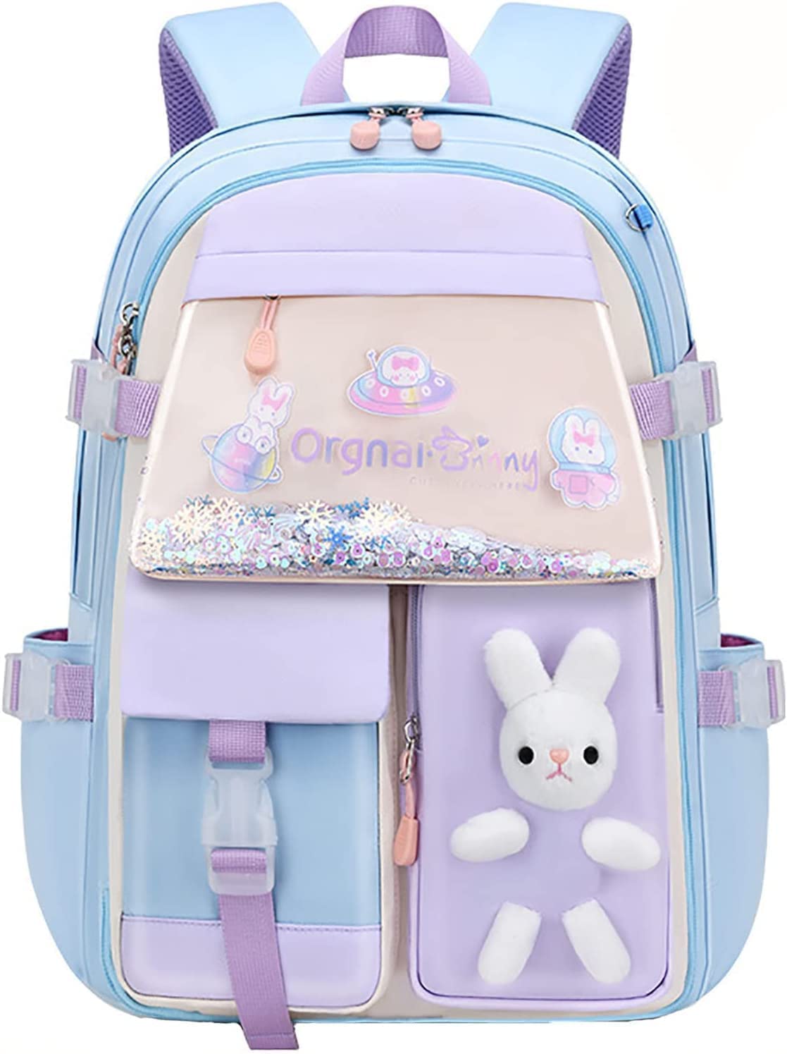 Cute Bunny Backpack for Girls - Large Capacity Waterproof School Backpack for Elementary Students (Grades 1-6) - Lightweight & Durable - Perfect for School, Travel & Daily Use (Blue, Small Size)