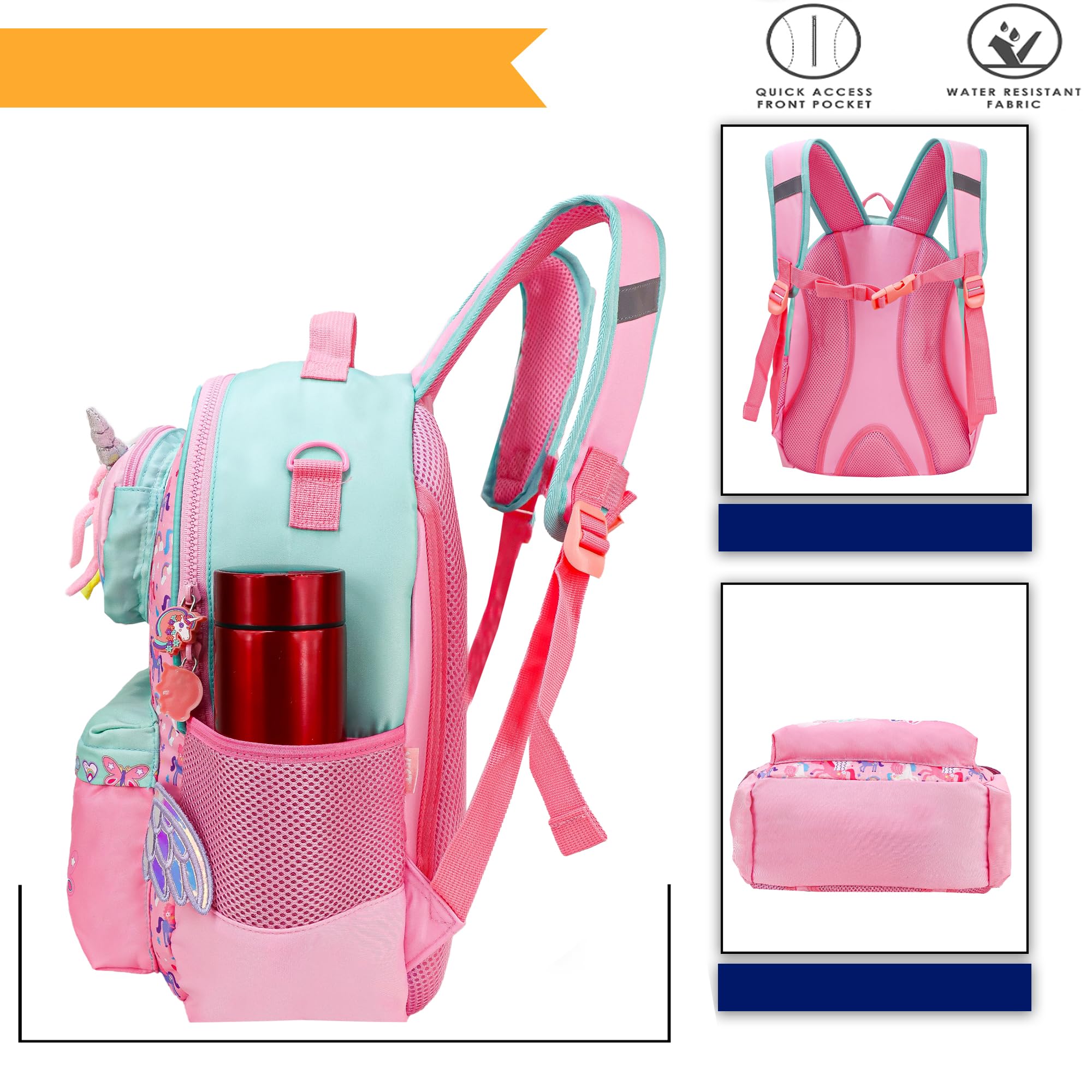 **ADSON Unicorn Wings Lightweight Orthopedic School Backpack for Kids & Toddlers - Spacious Travel Bag, Water-Resistant, Plush Shoulder Bag for Preschool & College - Perfect Gift for Girls (Unicorn Pink) - Ideal for School, Travel & Daily Use**
