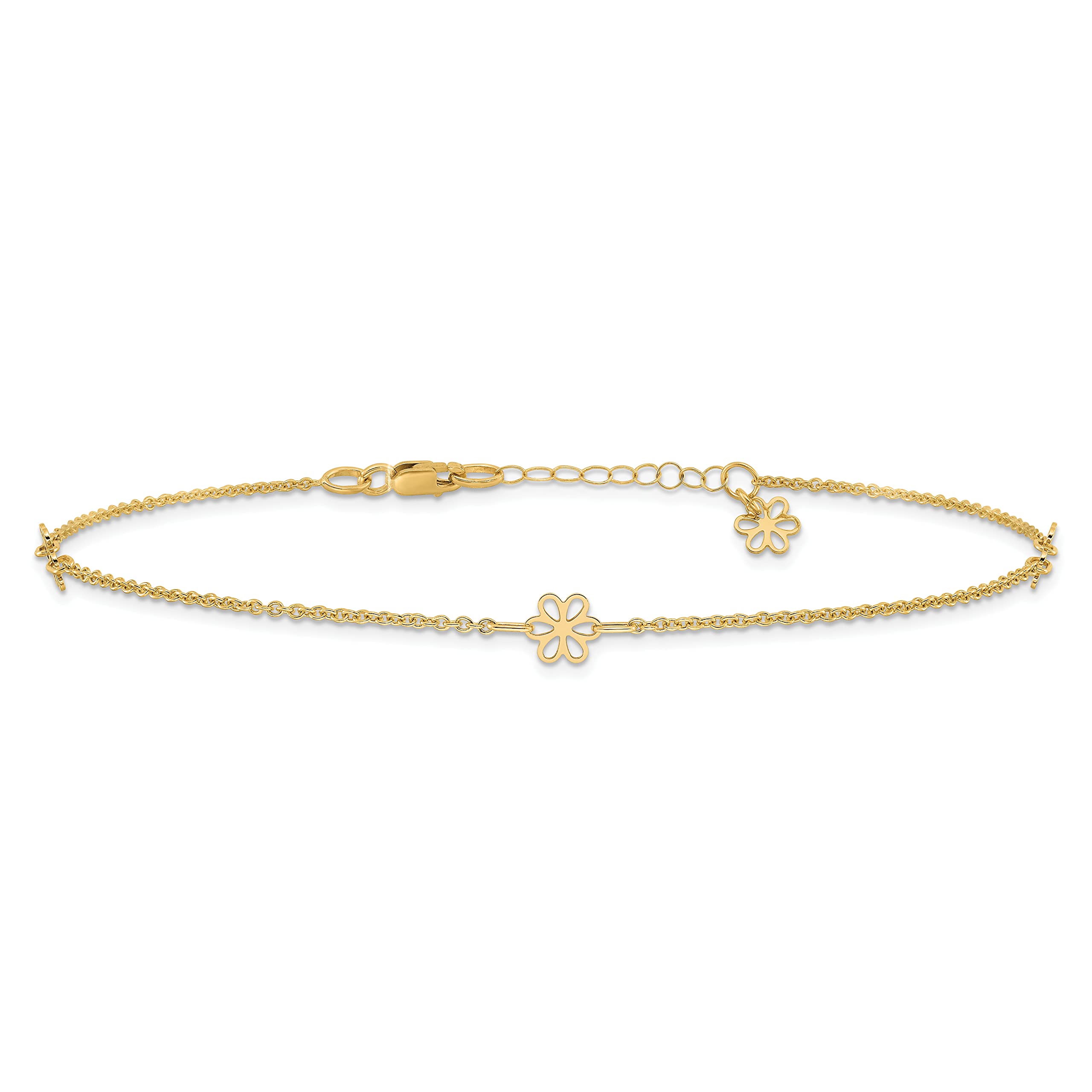 14K Solid Yellow Gold Flower Anklet - 10 Inch Adjustable Summer Beach Ankle Bracelet for Women | Perfect for Vacations, Weddings & Boho Style Outfits