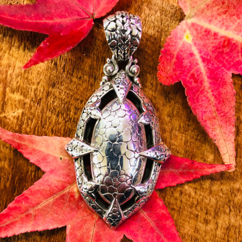 925 Sterling Silver Sarda Large Textured Pendant Necklace for Women | Handmade Boho Jewelry Gift | Perfect for Weddings, Parties & Everyday Wear