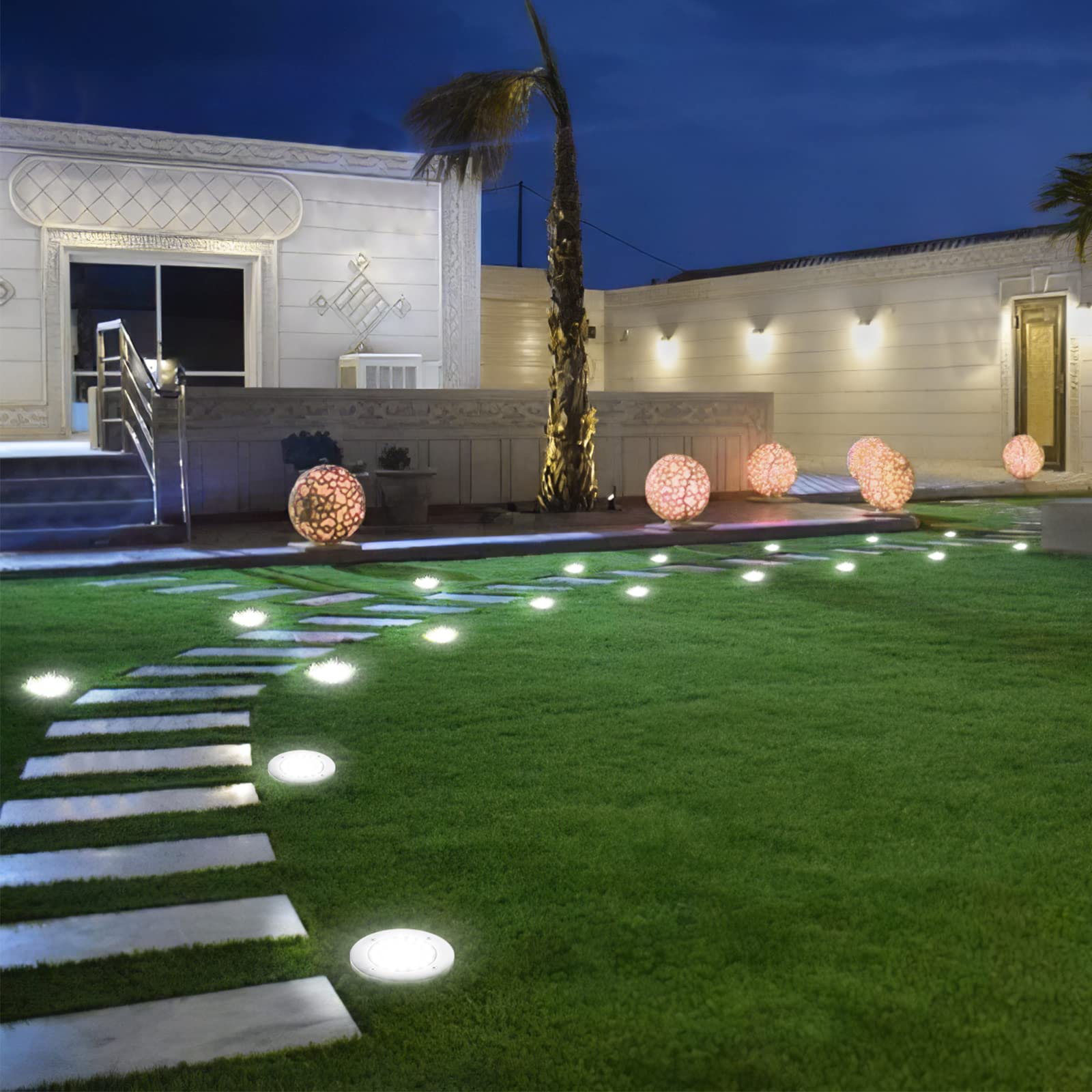 NFESOLAR 16 Pack Solar Lights Outdoor - 16 LED Bright Waterproof Solar Ground Lights for Pathway, Garden, Yard, Lawn, Walkway, Driveway (White) | Perfect for Landscape Lighting, Backyard Decor & Nighttime Safety