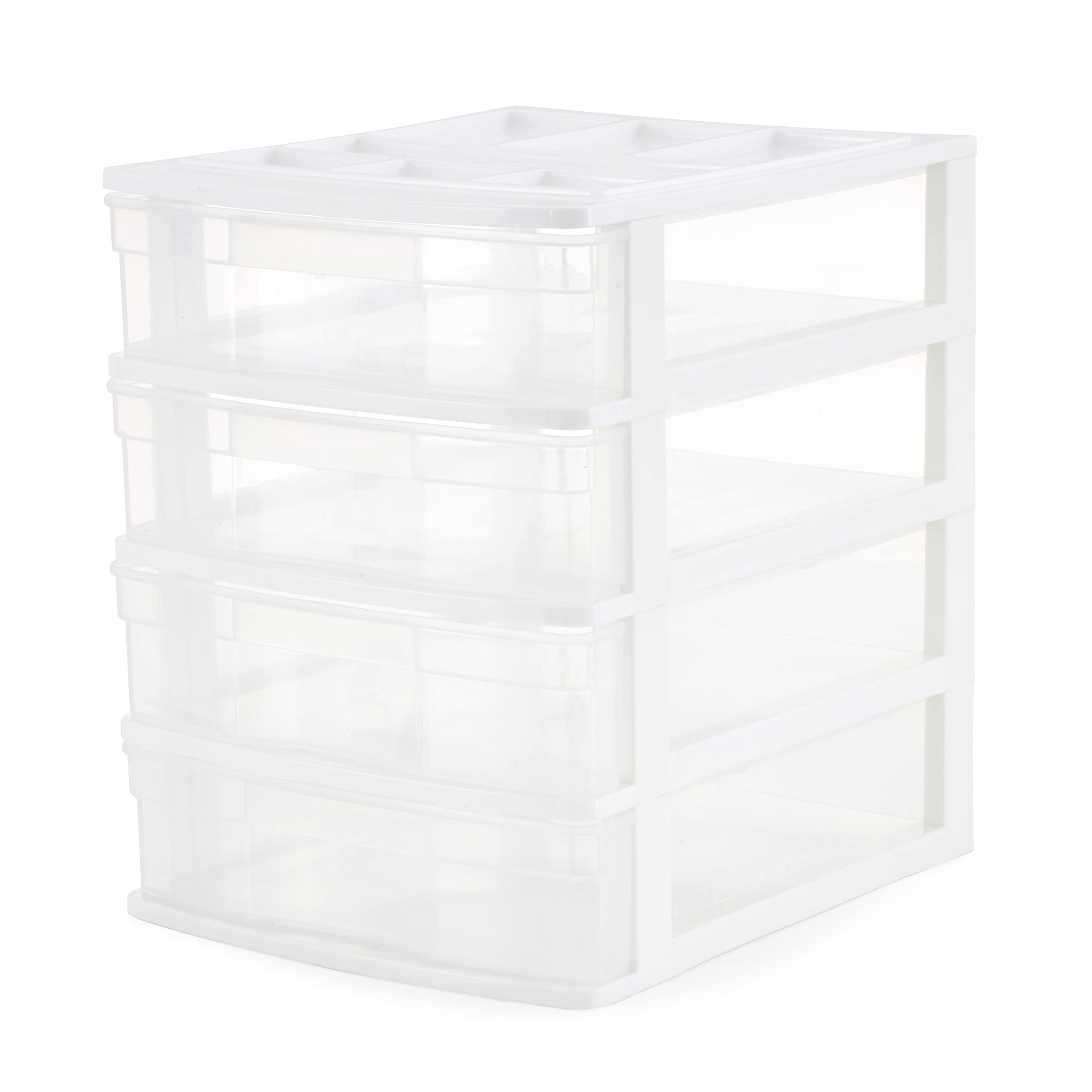 Gracious Living 4-Drawer Desktop Organizer with Lid - White/Clear Storage Box for Crafts, Office & School Supplies (3-Pack) - Perfect for Craft Rooms, Home Offices & Classroom Organization