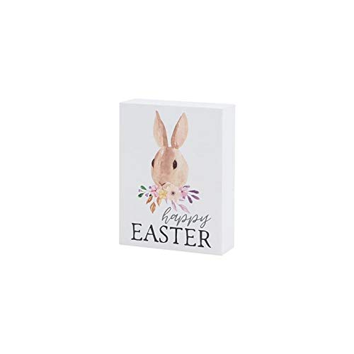 Collins Painting 'Happy Easter' Mini Bunny Wood Block Sign - Handcrafted Wooden Tabletop Shelf Decor for Spring Home, Easter Party & Farmhouse Decor | Perfect for Easter Gifts, Mantel Display & Seasonal Home Styling