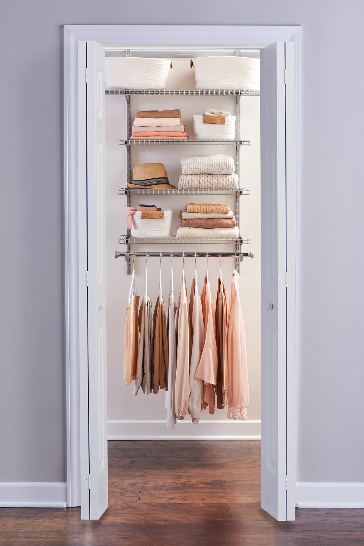 Rubbermaid Configurations Deluxe Custom Closet Kit - 3-6 Ft Adjustable Metal Wire Shelving System with Titanium Finish | Expandable Storage Organizer for Home Closet, Pantry, Laundry & Mudroom | Easy Installation with Included Hardware | Perfect for Bedroom, Garage & Basement Organization