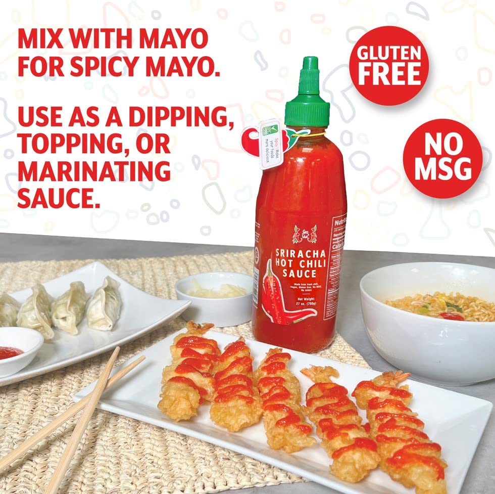 Sriracha Hot Chili Sauce - Vegan, Gluten-Free, No MSG, No Artificial Colors | Premium Fresh Chili Pepper Sauce for Cooking, Dipping & Asian Cuisine