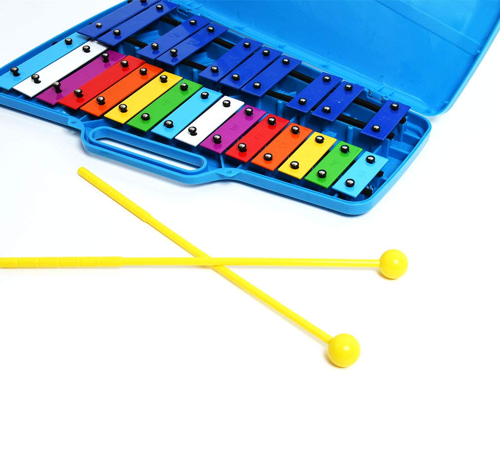 Professional 25-Key Blue Plastic Glockenspiel Xylophone with 2 Mallets - Durable Metal Bars for Adults & Kids - Perfect for Music Education, Classroom, and Home Practice