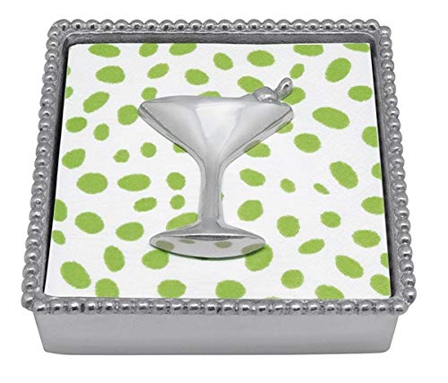 MARIPOSA Beaded Cocktail Napkin Holder Box with 12 Linen Napkins - Elegant Table Setting for Weddings, Parties & Home Decor