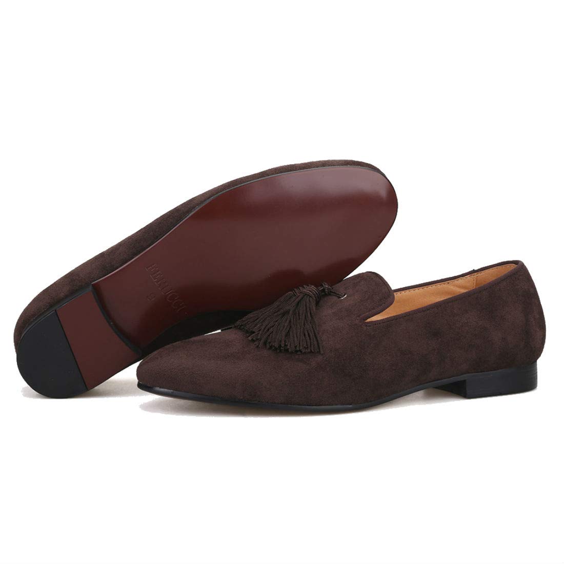 FERUCCI Men's Dark Brown Suede Loafers with Big Tassel - Comfortable Slip-On Shoes for Indoor/Outdoor Wear, Casual & Office Use