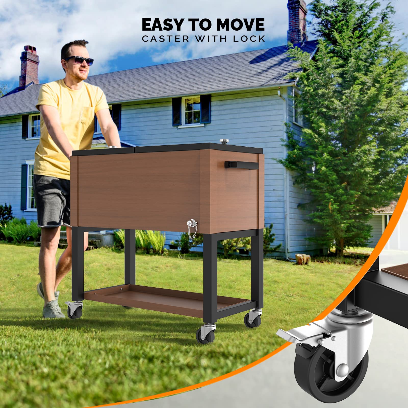 VINGLI 80 Quart Rolling Cooler with Wheels - Portable Outdoor Ice Chest for Camping, Beach, BBQ & Tailgate Parties - Heavy Duty Patio Beverage Cart for Picnics, Backyard Gatherings and Outdoor Events