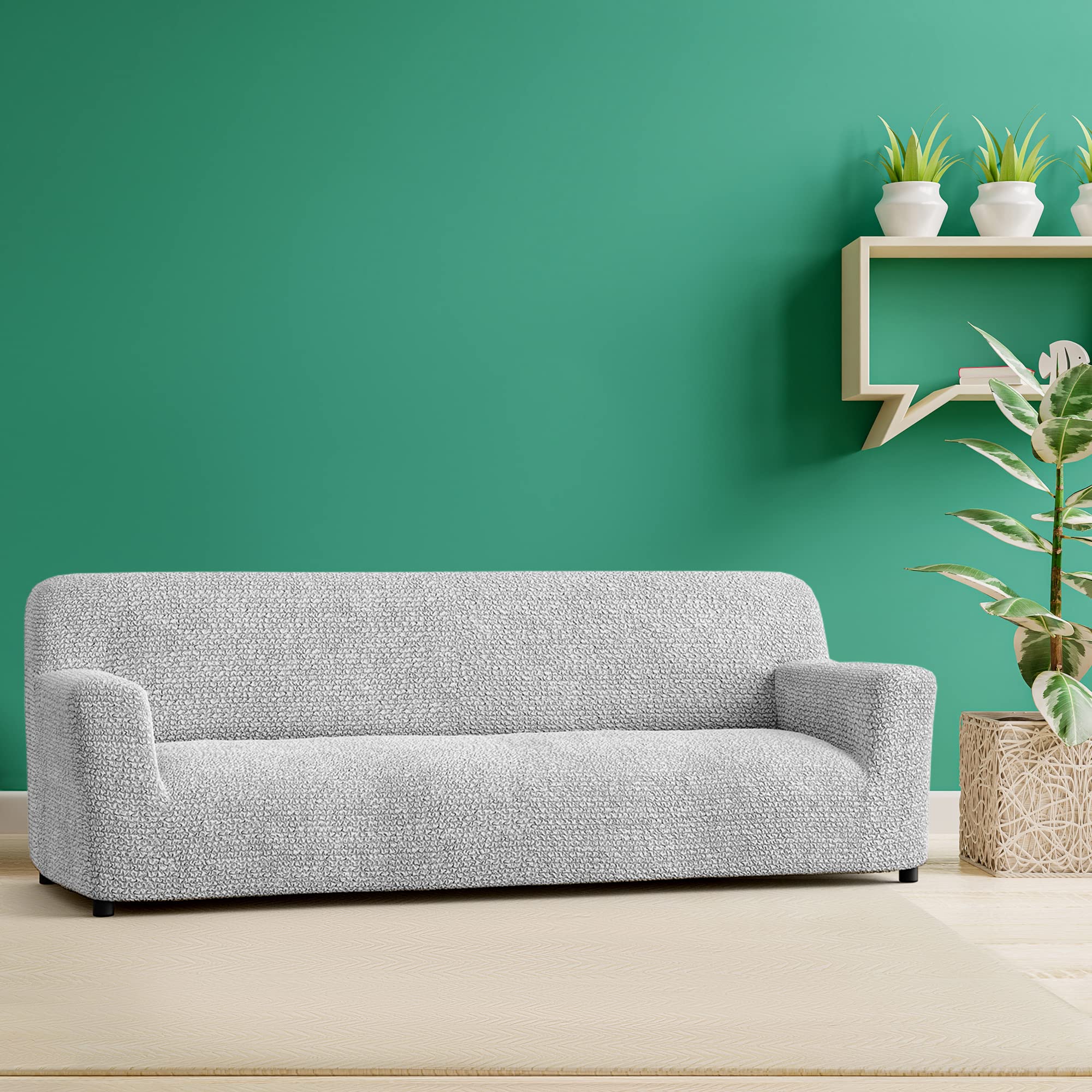 PAULATO BY GA.I.CO. Stretch Sofa Slipcover - 1-Piece Washable Couch Cover with Soft Microfiber Fabric - Form Fit Protector for Pets - Light Grey - Perfect for Living Room, Family Room & Pet-Friendly Homes