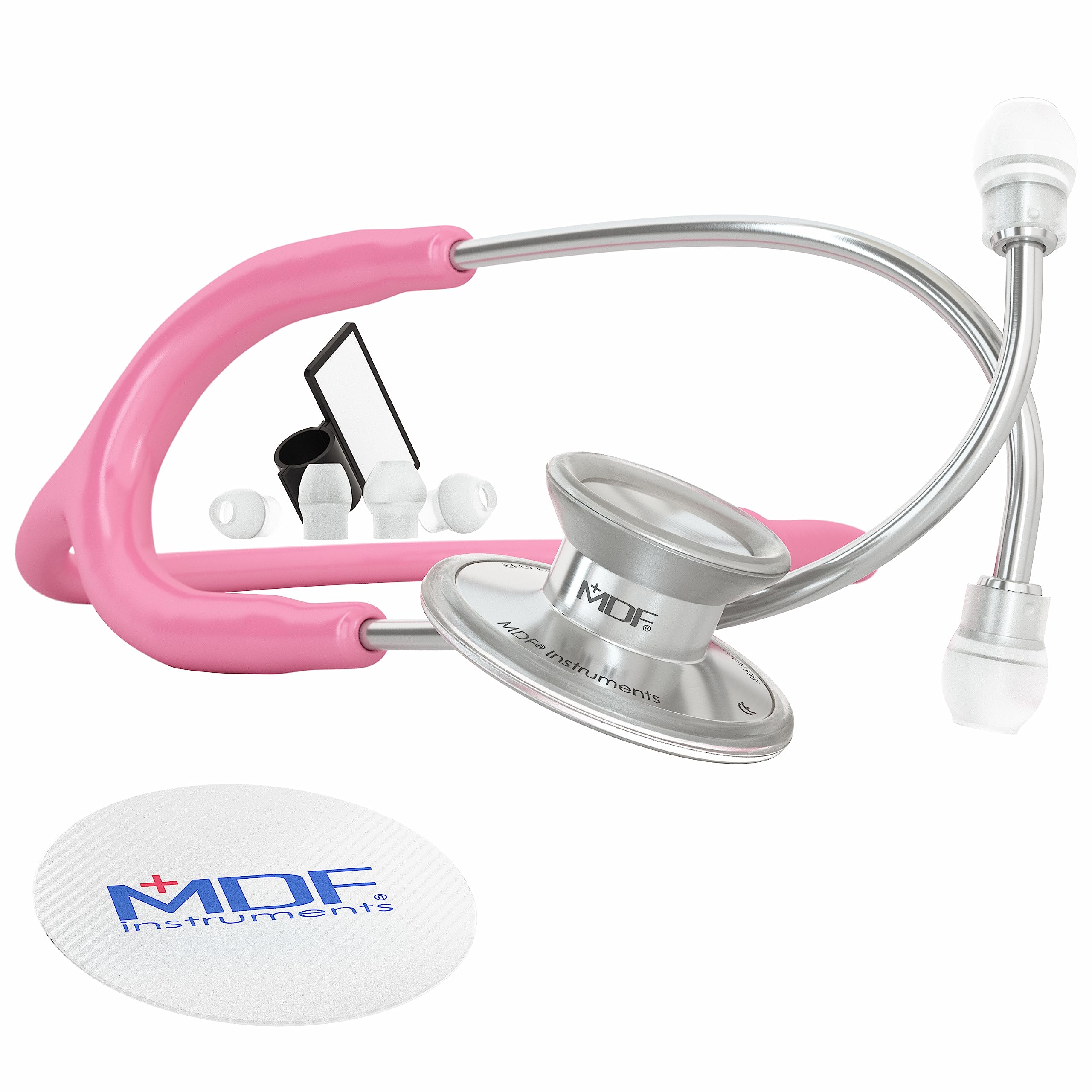 MDF Acoustica Lightweight Dual Head Stethoscope for Doctors, Nurses & Students - Pink Tube & Silver Chestpiece (MDF747XP01) | Ideal for Home Health Use, Medical Training & Clinical Practice