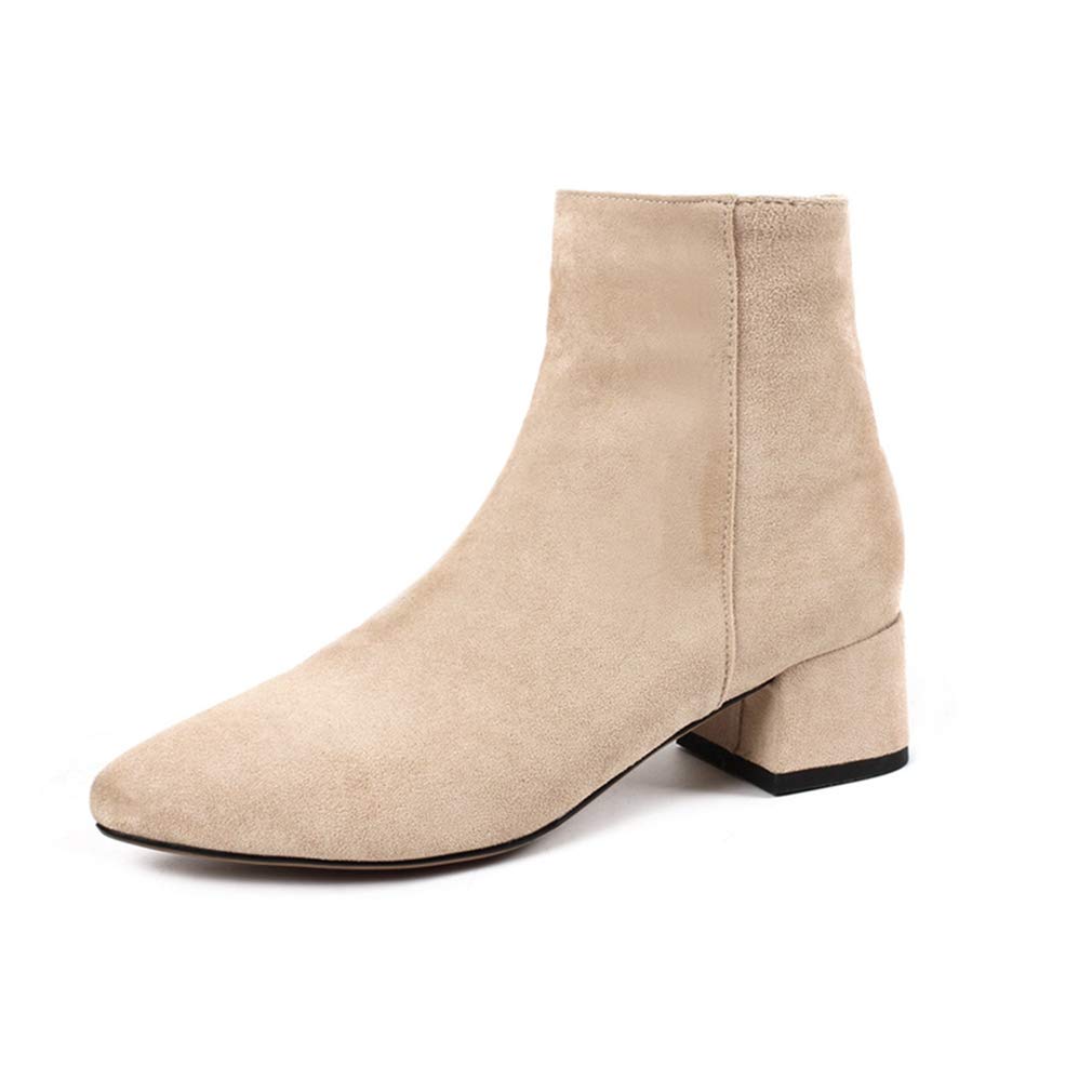 GIY Women's Pointed Toe Ankle Boots - Stretch Vegan Suede Zipper Booties with Mid Block Heel - Perfect for Riding, Office & Casual Outfits