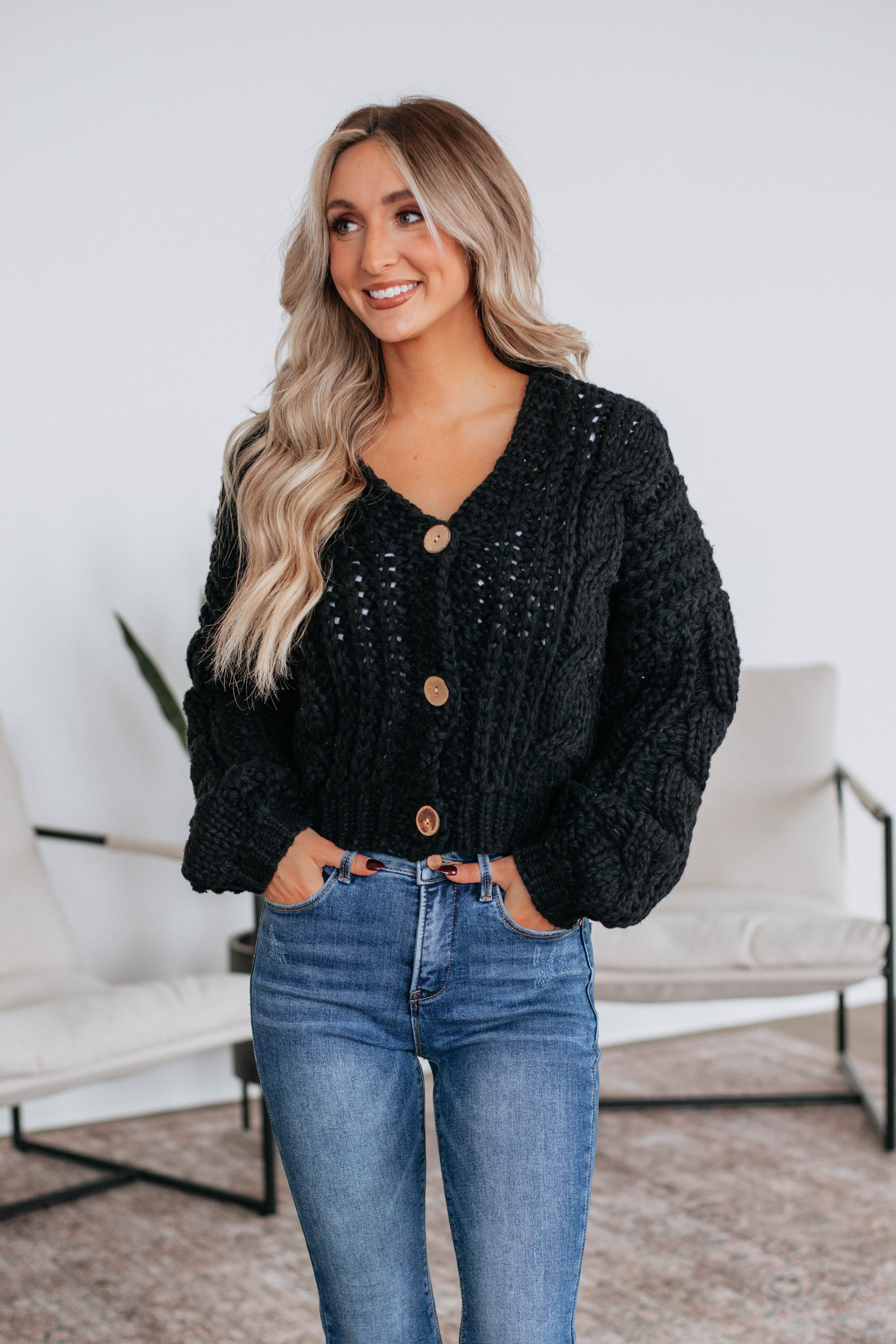 Annalise Knit Cardigan for Women - Soft & Cozy Black Open Front Sweater | Perfect for Fall, Winter & Layering Outfits