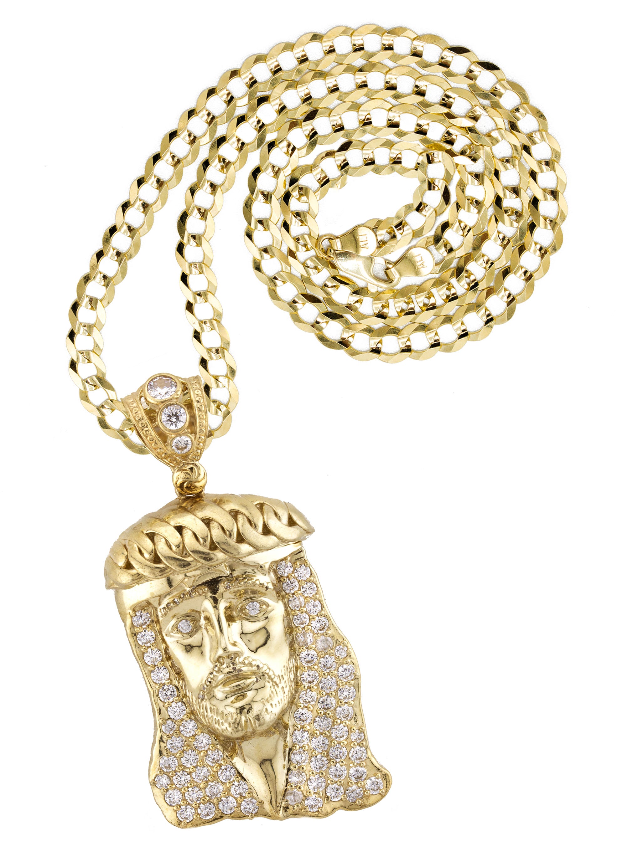 10K Yellow Gold Jesus Head Necklace for Men & Women - Small 9g & Large 30g - Religious Jewelry Gift for Baptism, Confirmation & Daily Wear