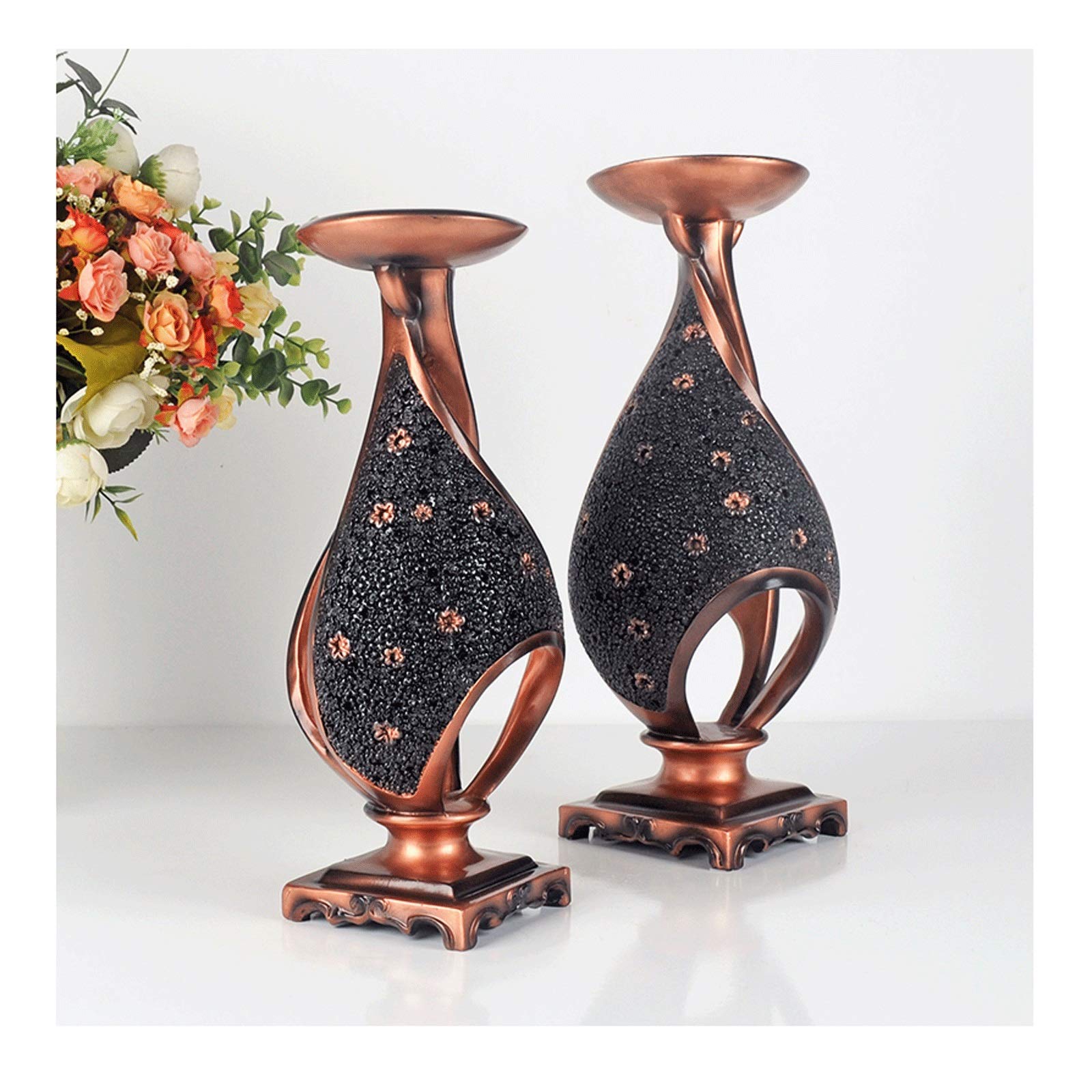 WENMENG2021 Vintage Taper Candle Holders Set of 2 - European Retro Resin Candlesticks for Home Decor, Romantic Table Centerpiece, Wedding & Dining Decor - Clear Glass Candle Holders (Black)