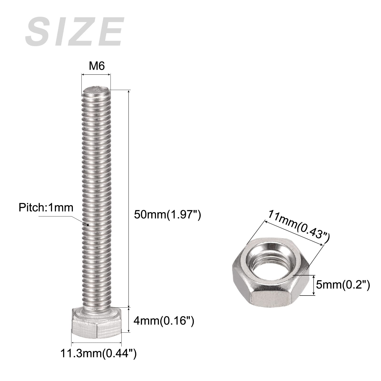 METALLIXITY 304 Stainless Steel M6x50mm Hex Screws Bolts Kit (10 Sets) - for Home Appliance Repair