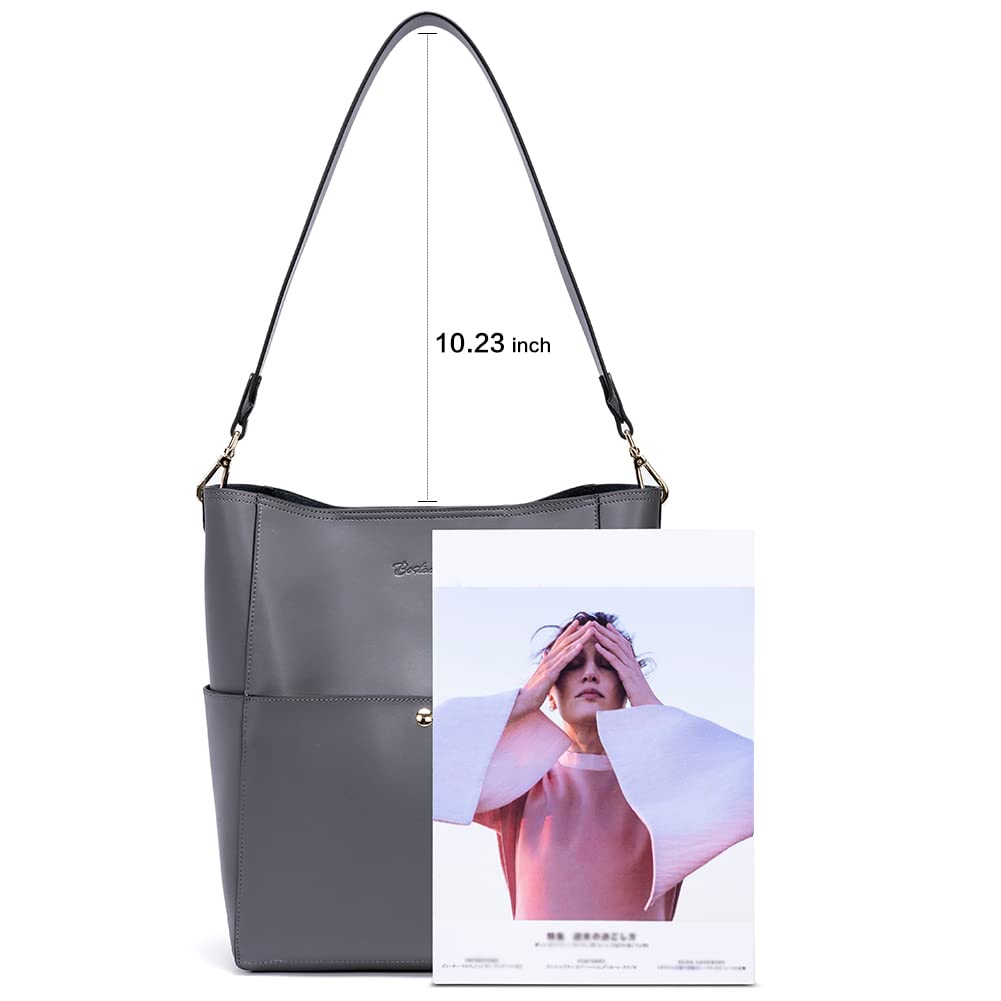 BOSTANTEN Women's Genuine Leather Designer Handbag - Stylish Tote Purse & Shoulder Bucket Bag for Work, Travel & Everyday Use