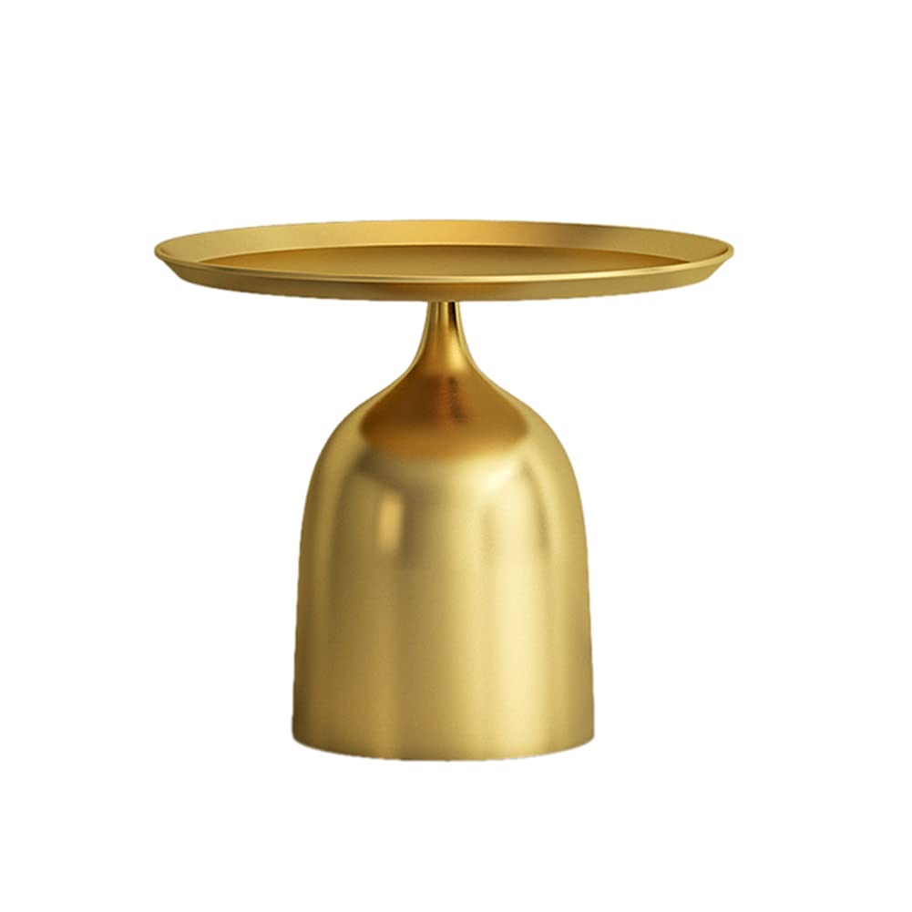 Modern Round Side Table - Gold Metal Tray Coffee Table, Minimalist End Table & Luxury Bedside Table (48x44cm) - Perfect for Living Room, Bedroom & Office Decor