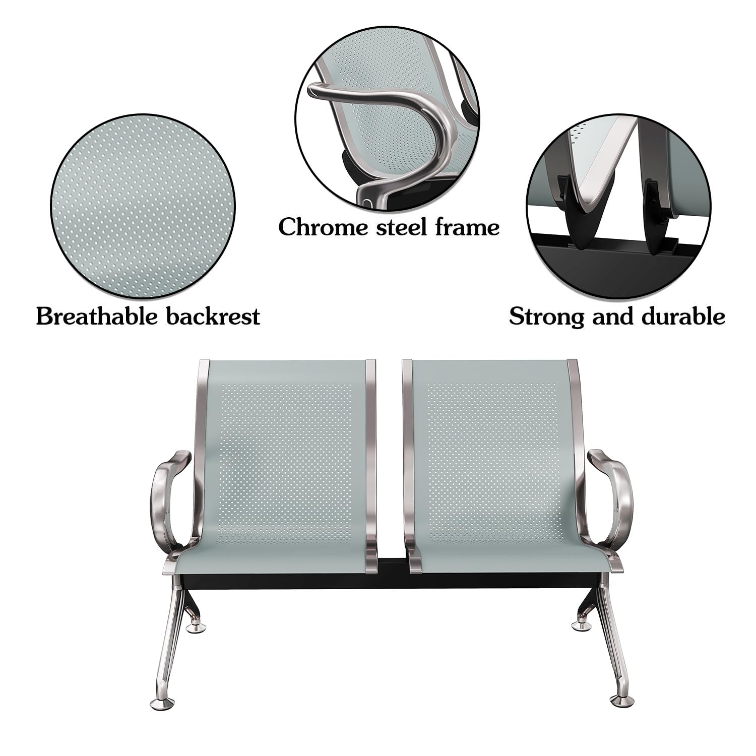 Kinsuite 5-Seat Metal Reception Bench with Arms - Silver Waiting Room Chairs for Airport, Office, Hospital, Bank & Lobby | Durable Commercial Seating for High-Traffic Areas