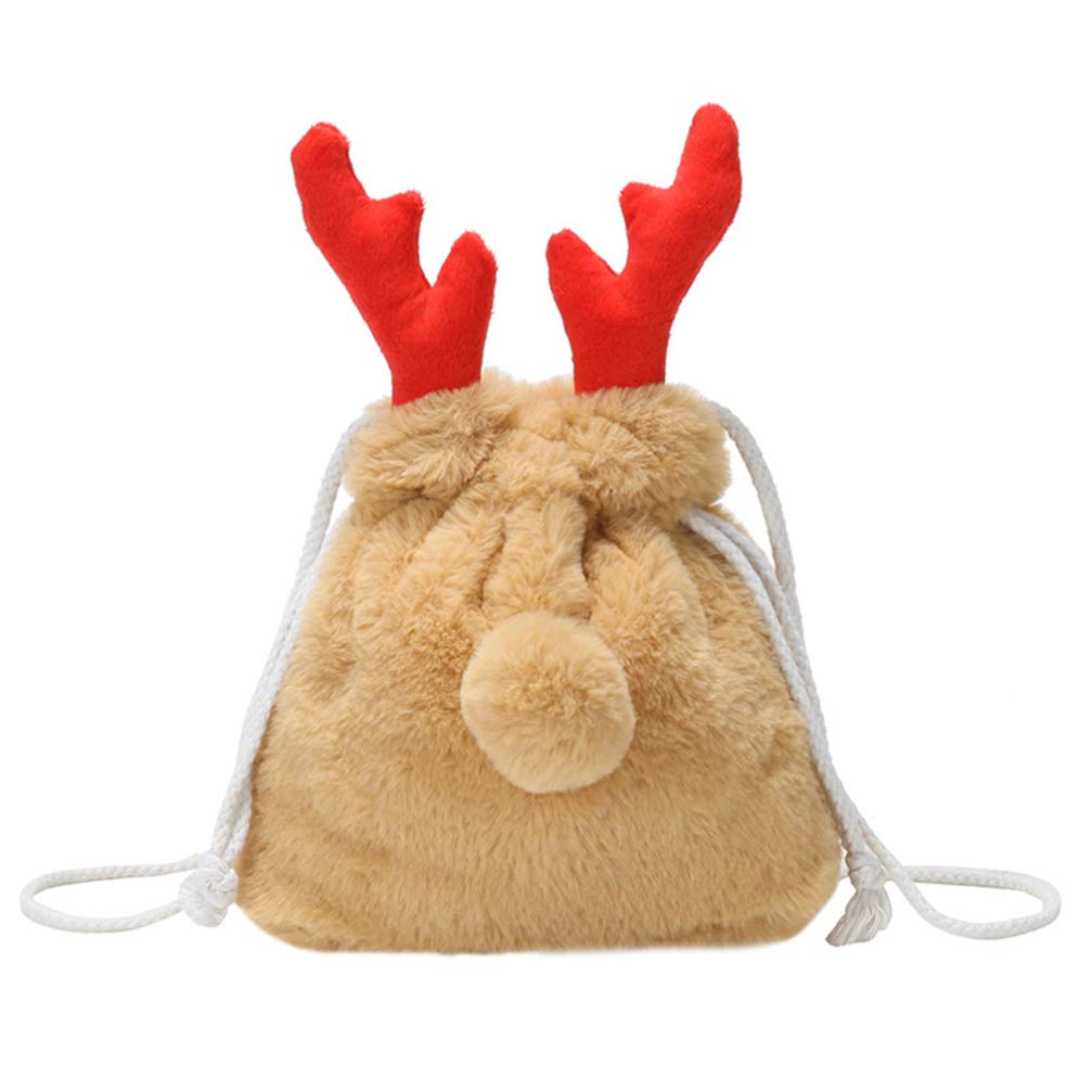 Trendy Faux Fur Crossbody Bag with Reindeer Antler Design - Stylish Drawstring Bucket Purse for Women & Girls | Perfect for Winter Outfits, Holiday Parties & Casual Daily Use